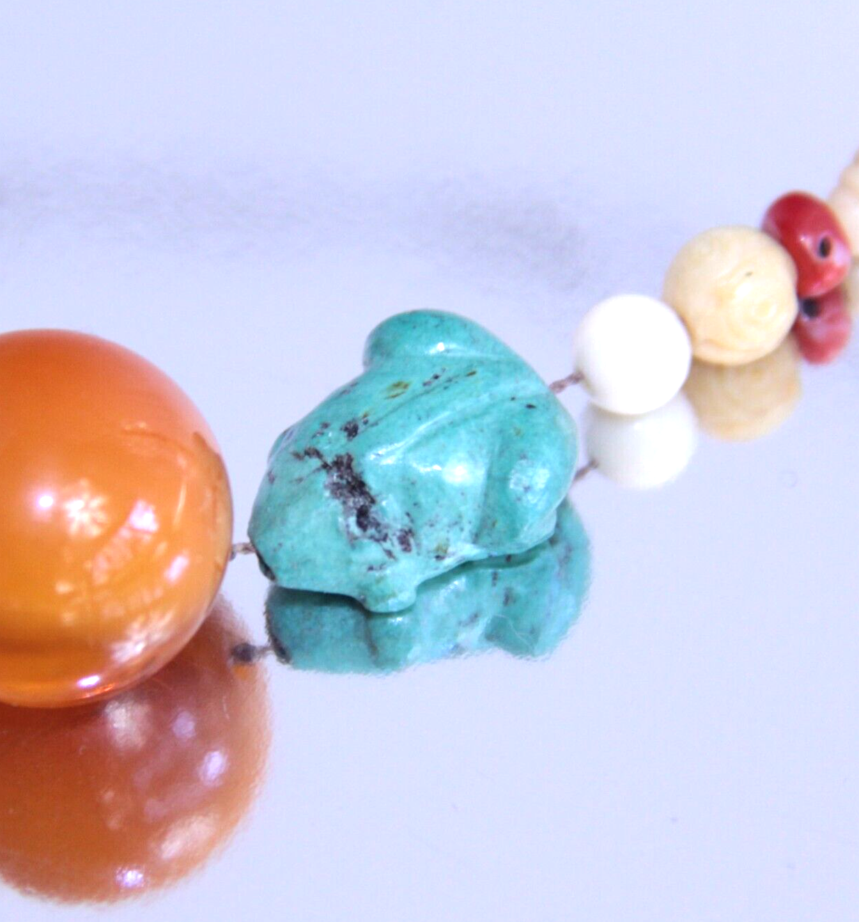 Bakelite Sterling Silver & Natural Turquoise Beaded Necklace Butterscotch 26" ✨
