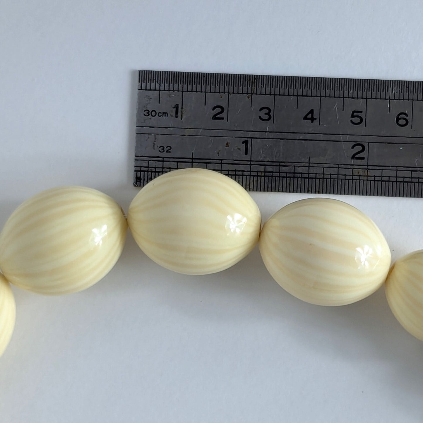 28.5" Vintage Carved Celluloid Galalith Graduated Bead Necklace Large 1" Bead