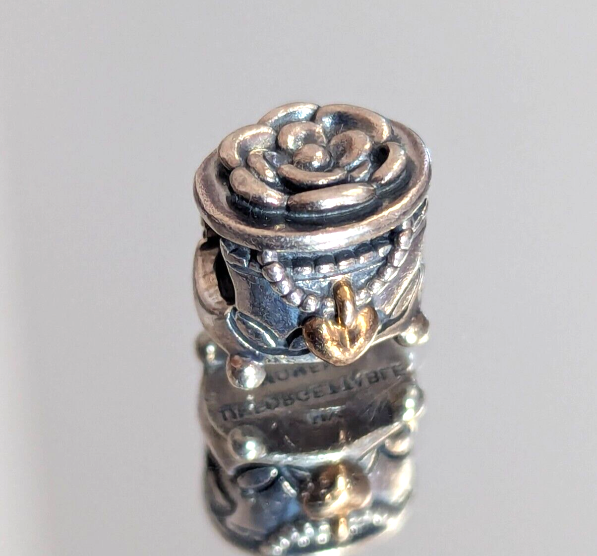 Pandora Retired Sterling Silver & 14K Box Charm 791019 My Unforgettable Moment