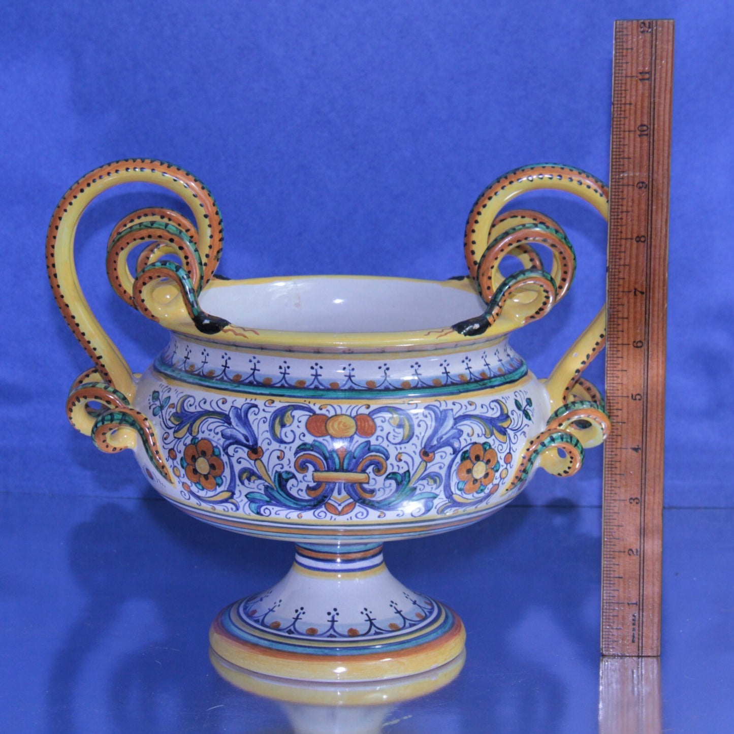 Deruta Raffaellesco Majolica Jardiniere Bowl Hand-Painted w Serpentine Handles