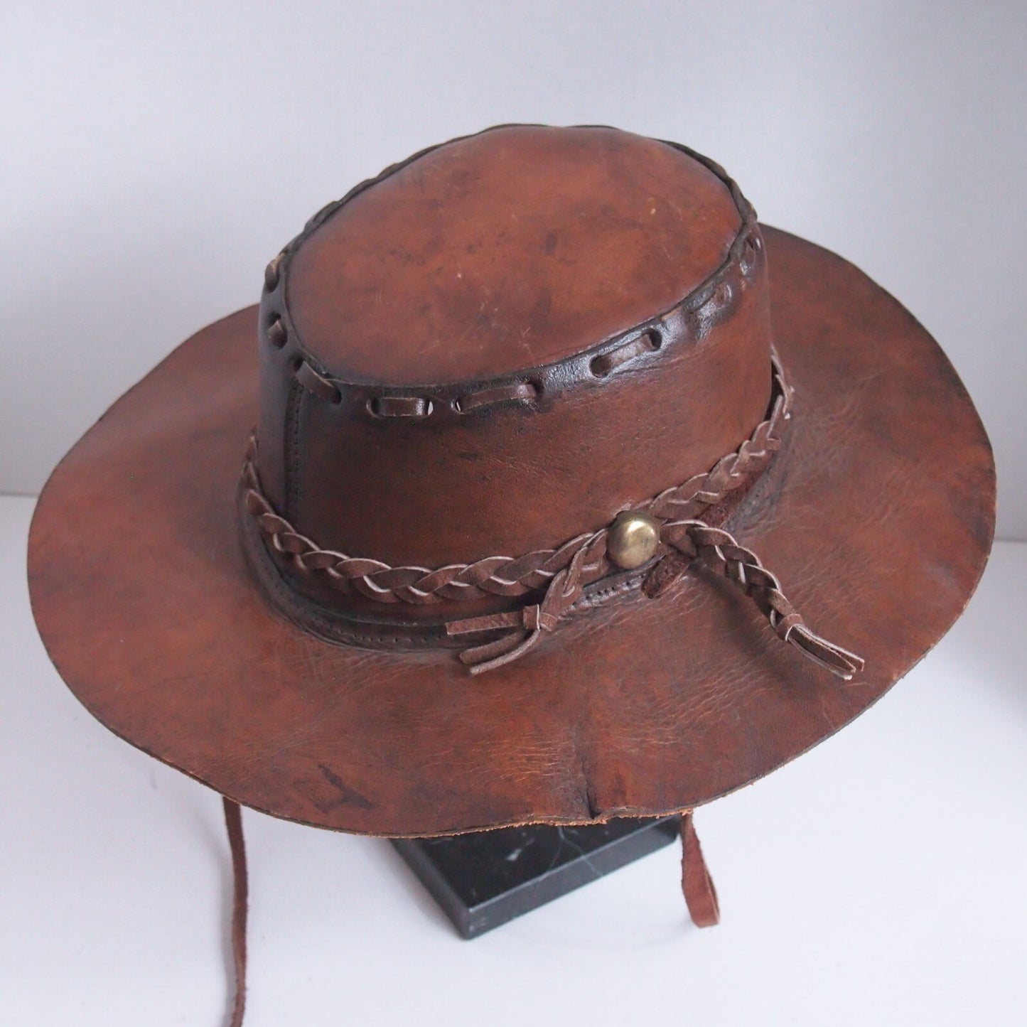 Handmade Leather Stitched Outback Crusher Cowboy Hat β Size 54 β Wide Brim