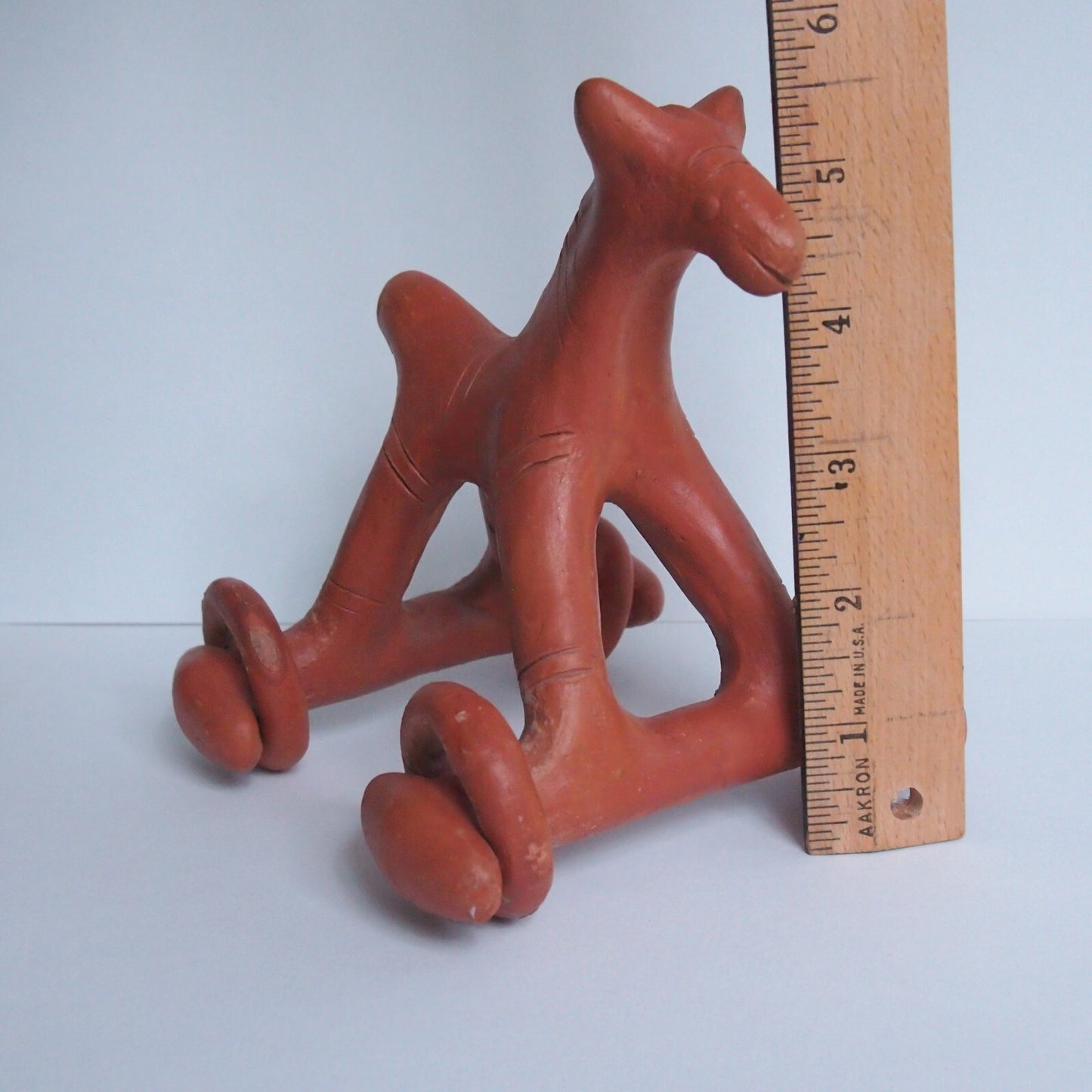 Vintage Terracotta Wheeled Horse Toy Handmade Open Fire Pottery Bangladesh