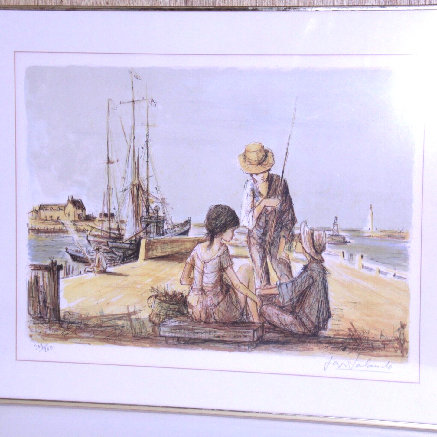 Jaques Lalande Signed Lithograph Sur la Jetée – 1976 Paris – Youth on Pier