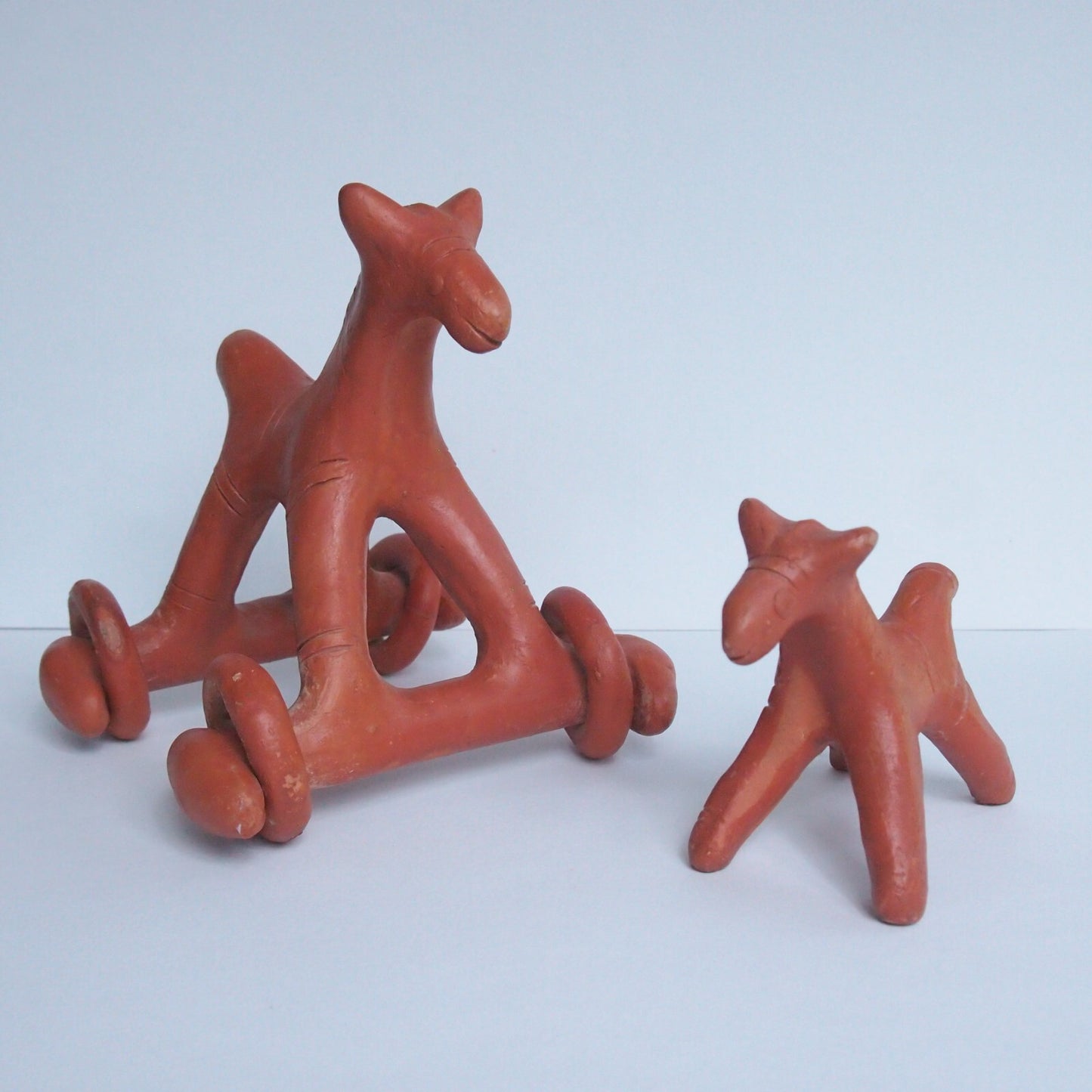 Vintage Terracotta Wheeled Horse Toy Handmade Open Fire Pottery Bangladesh