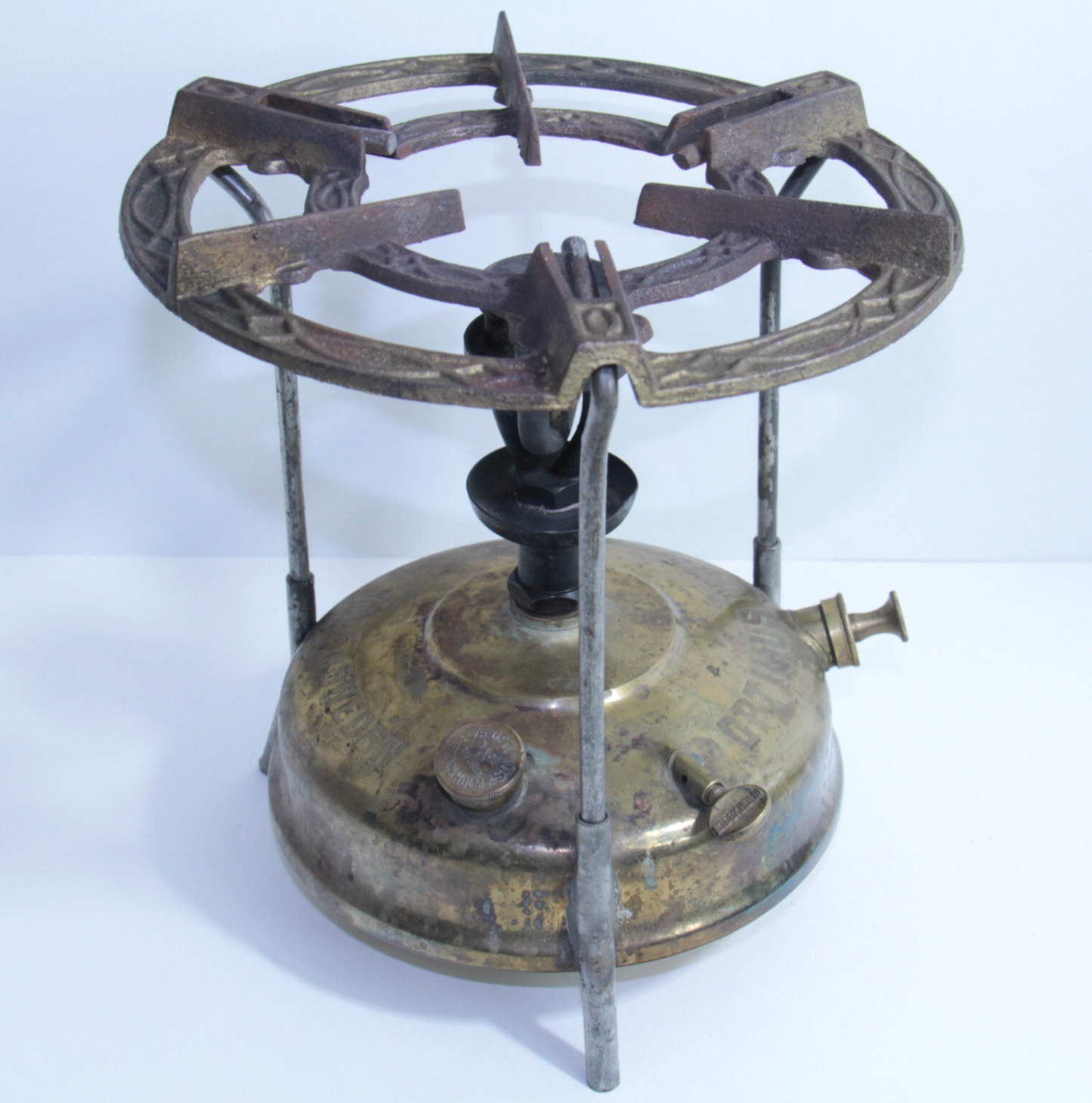 Vintage AB Optimus No.45 Brass Camp Cook Stove Stockholm Sweden Ornate Grate ๐ฅ
