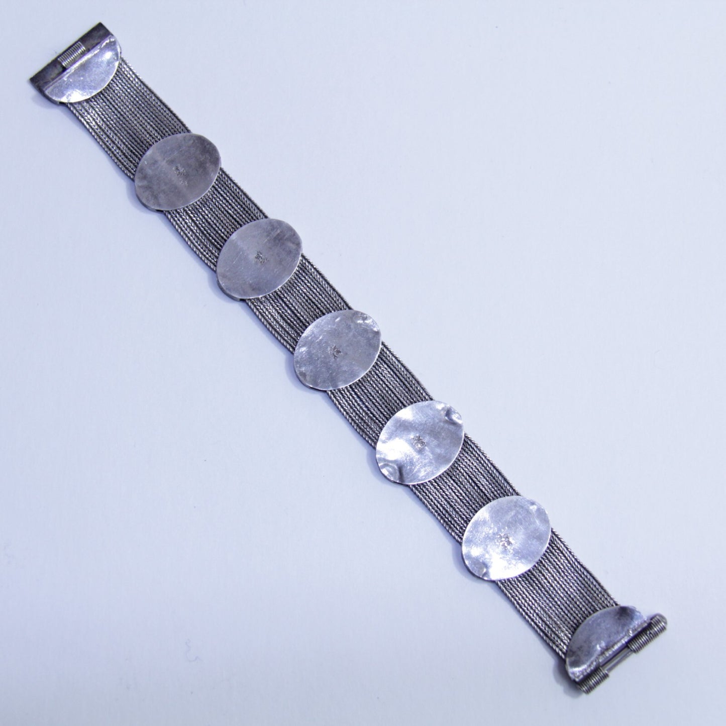 Antique Russian 84 NU 900 Silver Blue Enamel Multi Wheat Chain Bracelet 7.25"