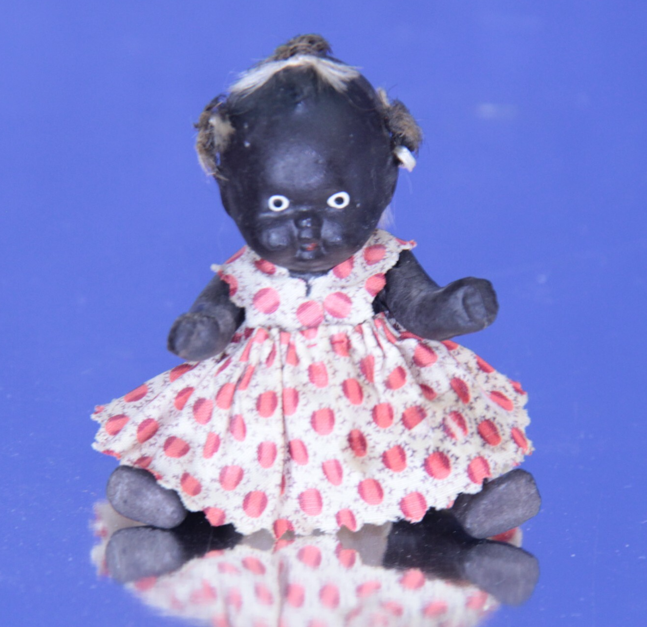 Antique 4" Black Bisque Doll "Topsy" w Original Dress – Folk Art ✨