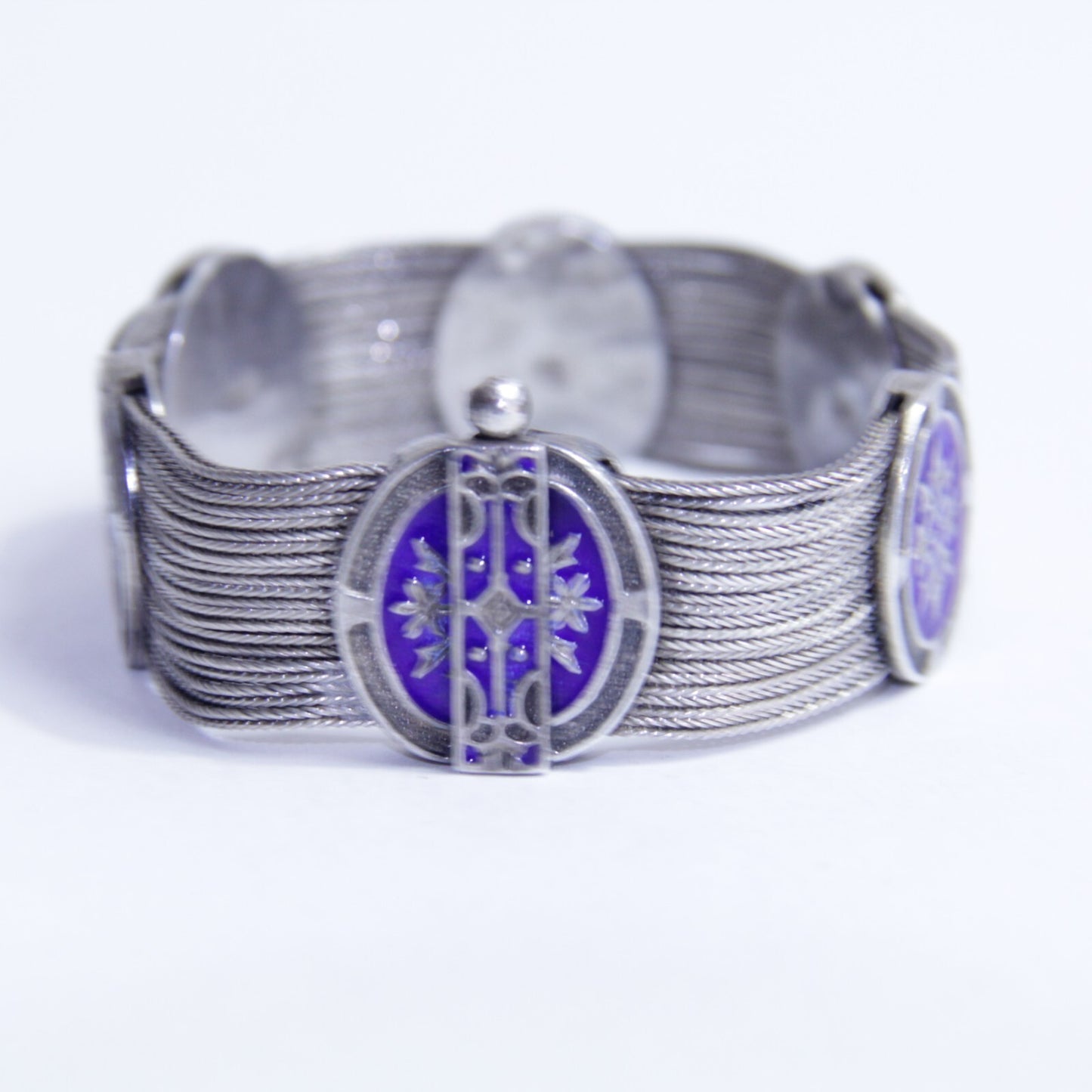 Antique Russian 84 NU 900 Silver Blue Enamel Multi Wheat Chain Bracelet 7.25"