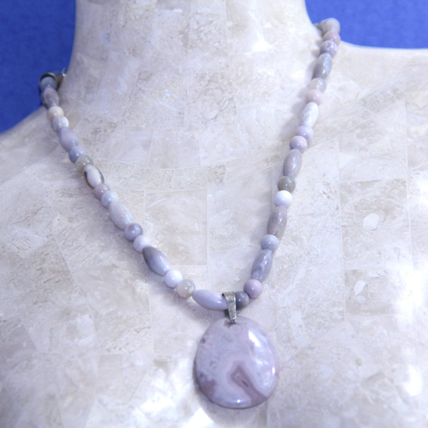 Jay King Sterling Silver Lavender Agate Bead Necklace w Pendant 20"-22"