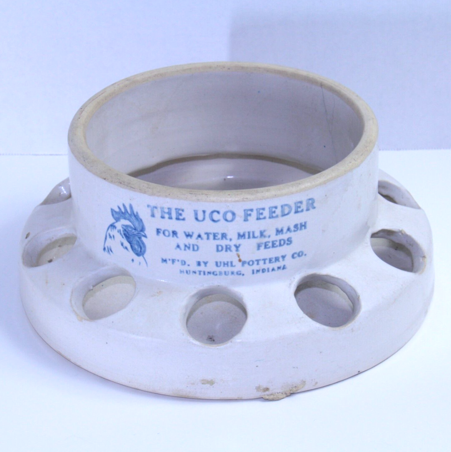 Vintage UHL Stoneware UCO Crock Chicken Feeder - Huntingburg Indiana Farmhouse