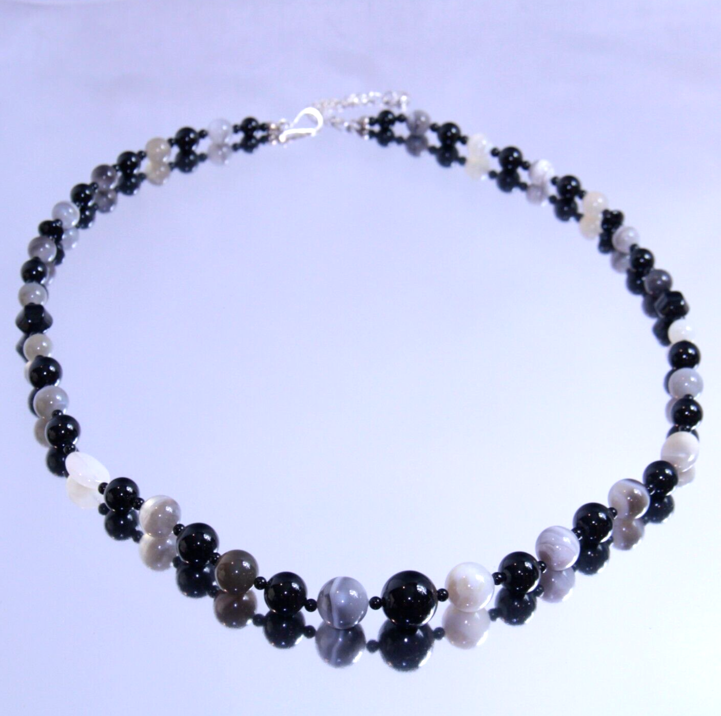 Jay King Sterling Silver Grey/Black Agate Bead Necklace 31" Desert Rose Trading