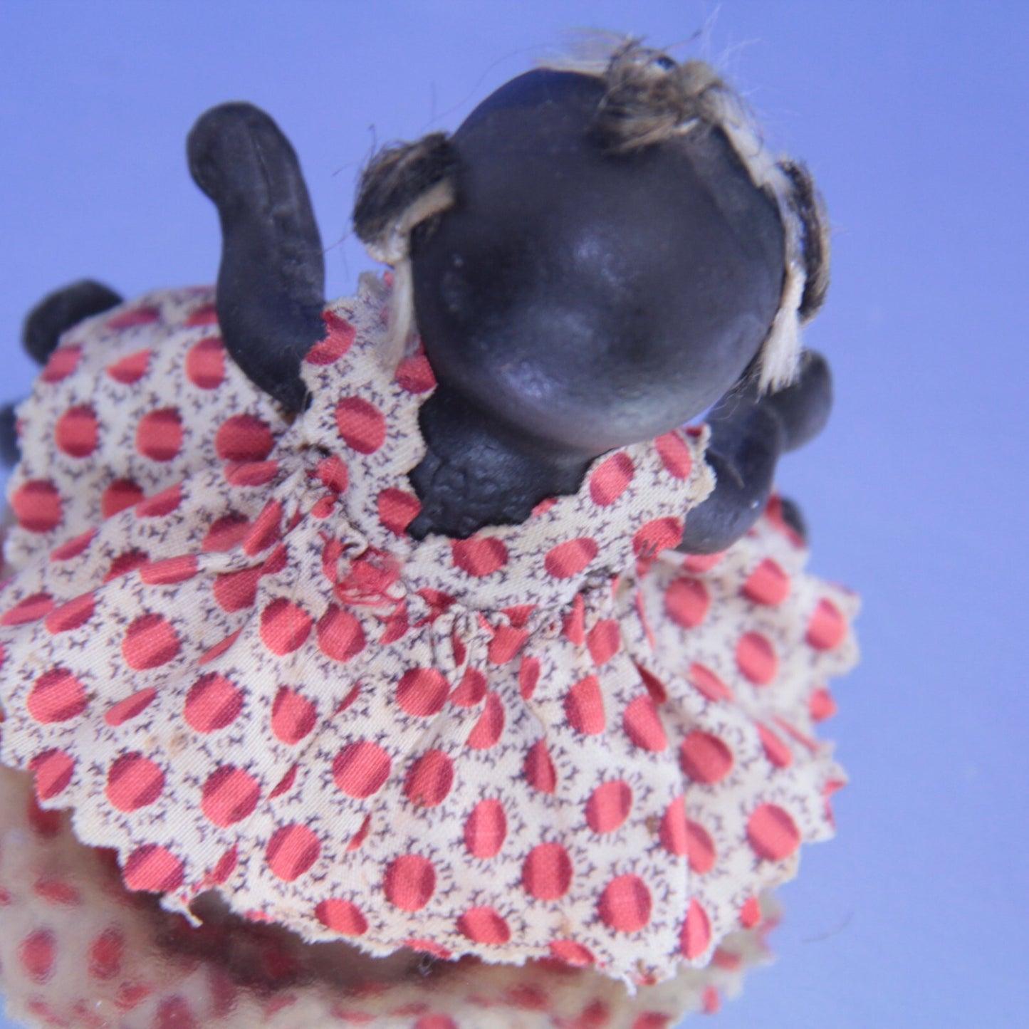 Antique 4" Black Bisque Doll "Topsy" w Original Dress – Folk Art ✨