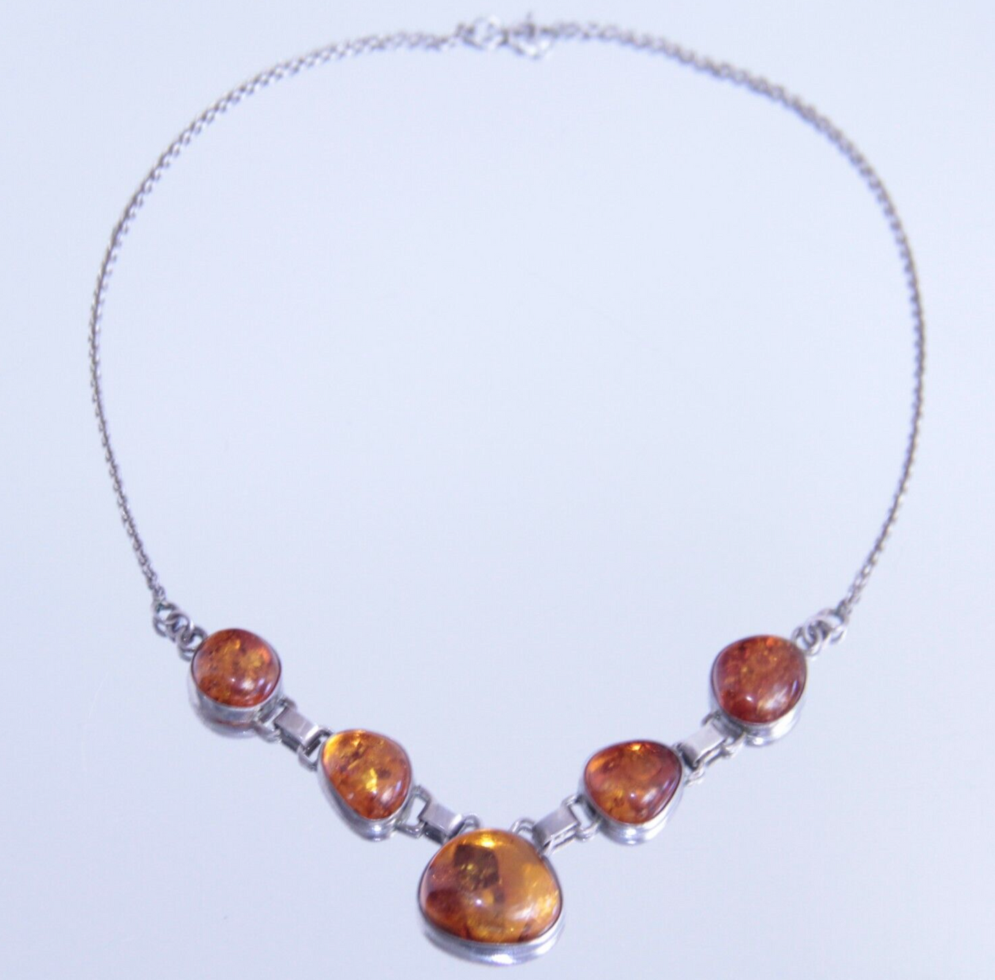 Vintage Sterling Silver MCM Danish Modern Baltic Honey Amber Necklace 925 21"