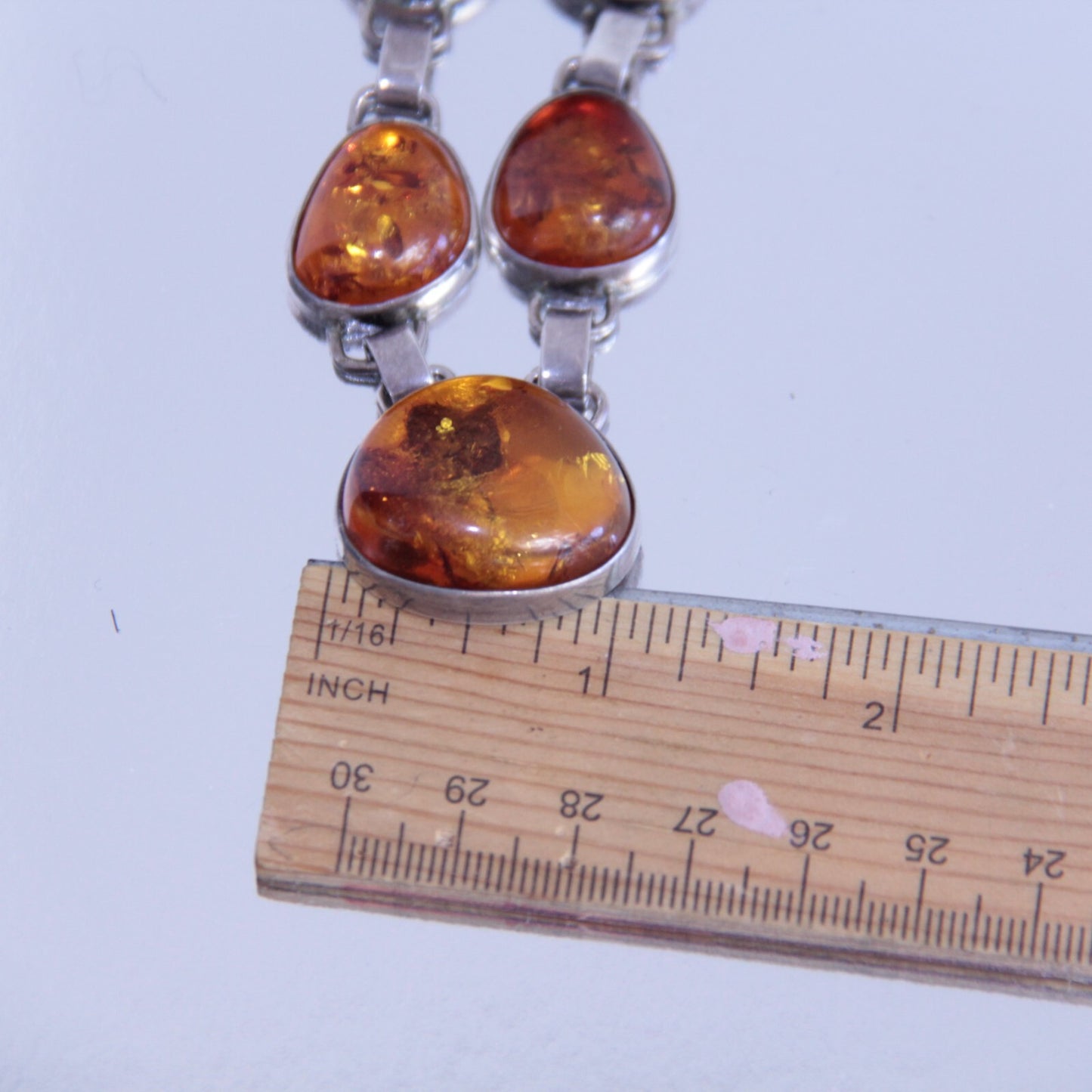 Vintage Sterling Silver MCM Danish Modern Baltic Honey Amber Necklace 925 21"