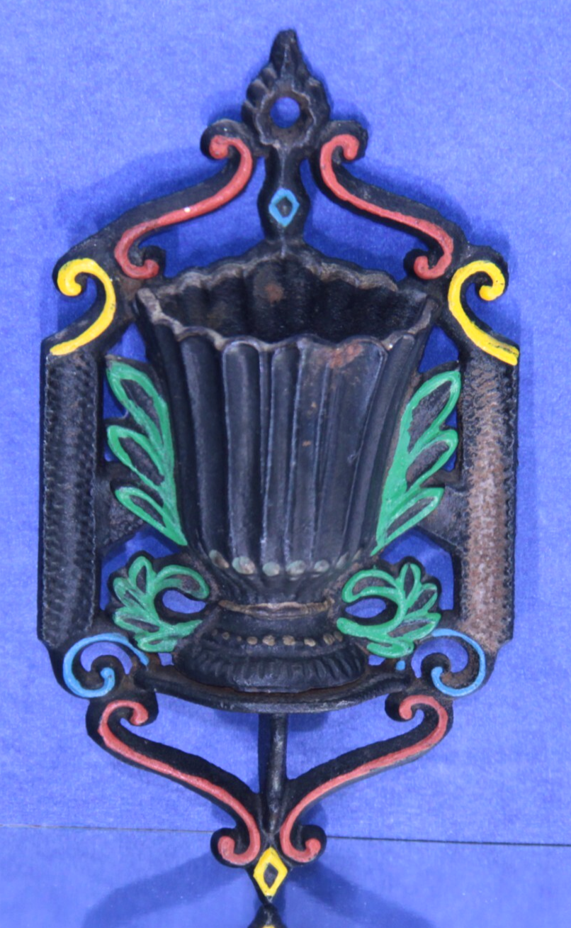 Vintage Wilton Cast Iron Matchstick Holder Striker Ornate 6" Wall Hanging 🔥