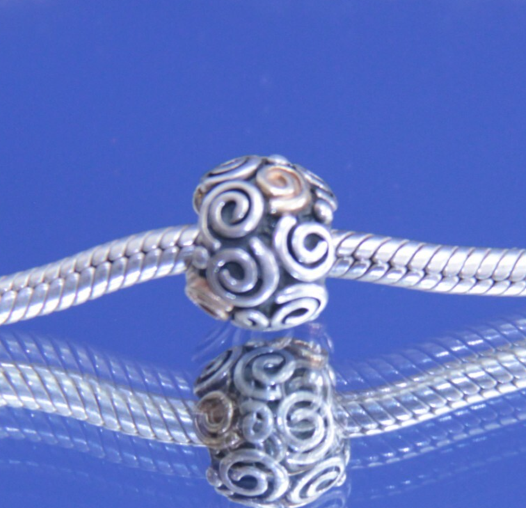 Authentic Pandora Retired Sterling Silver 14K Gold Rose Bud Swirls Charm 790414