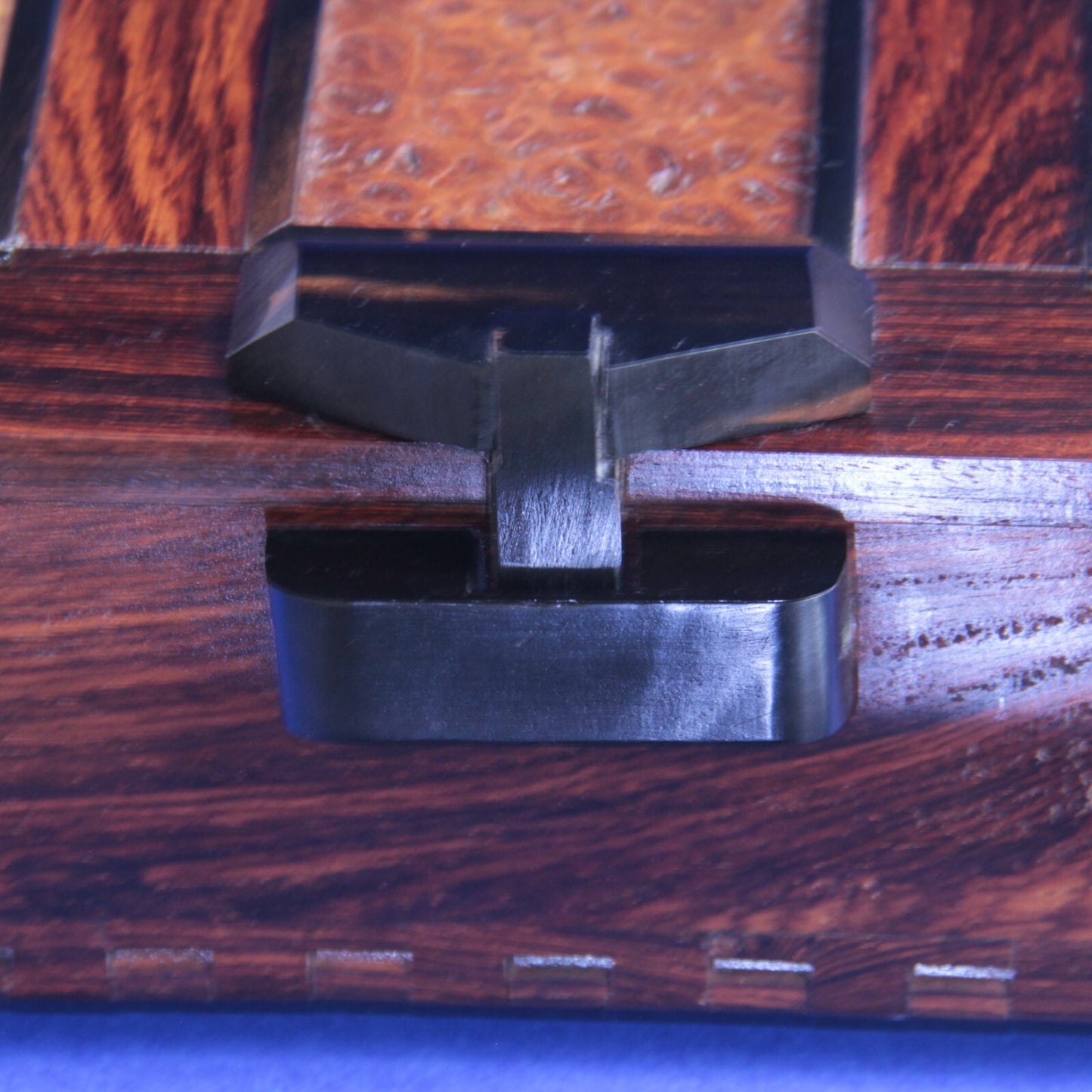Handmade Wood Writing Box Boyce England – Ebony, Bird’s Eye Maple & Burlwood 13"