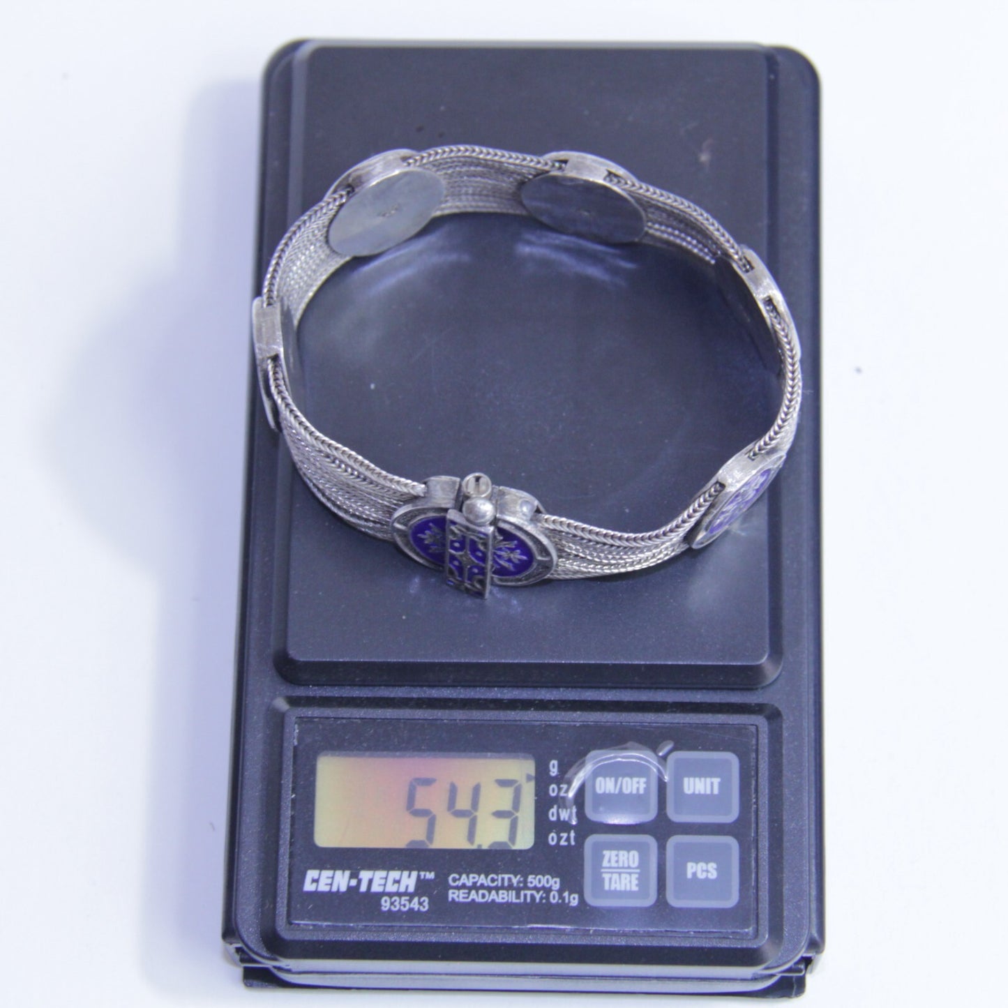 Antique Russian 84 NU 900 Silver Blue Enamel Multi Wheat Chain Bracelet 7.25"
