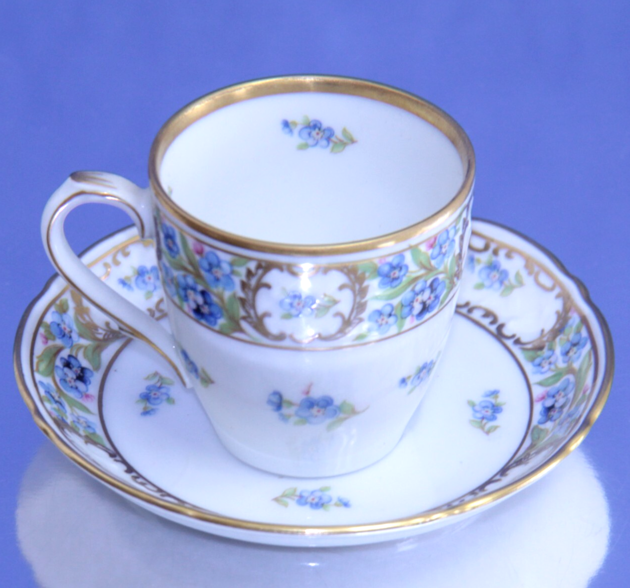Schumann Bavaria Demitasse Cup & Saucer Forget-Me-Not Floral Coffee Tea ๐