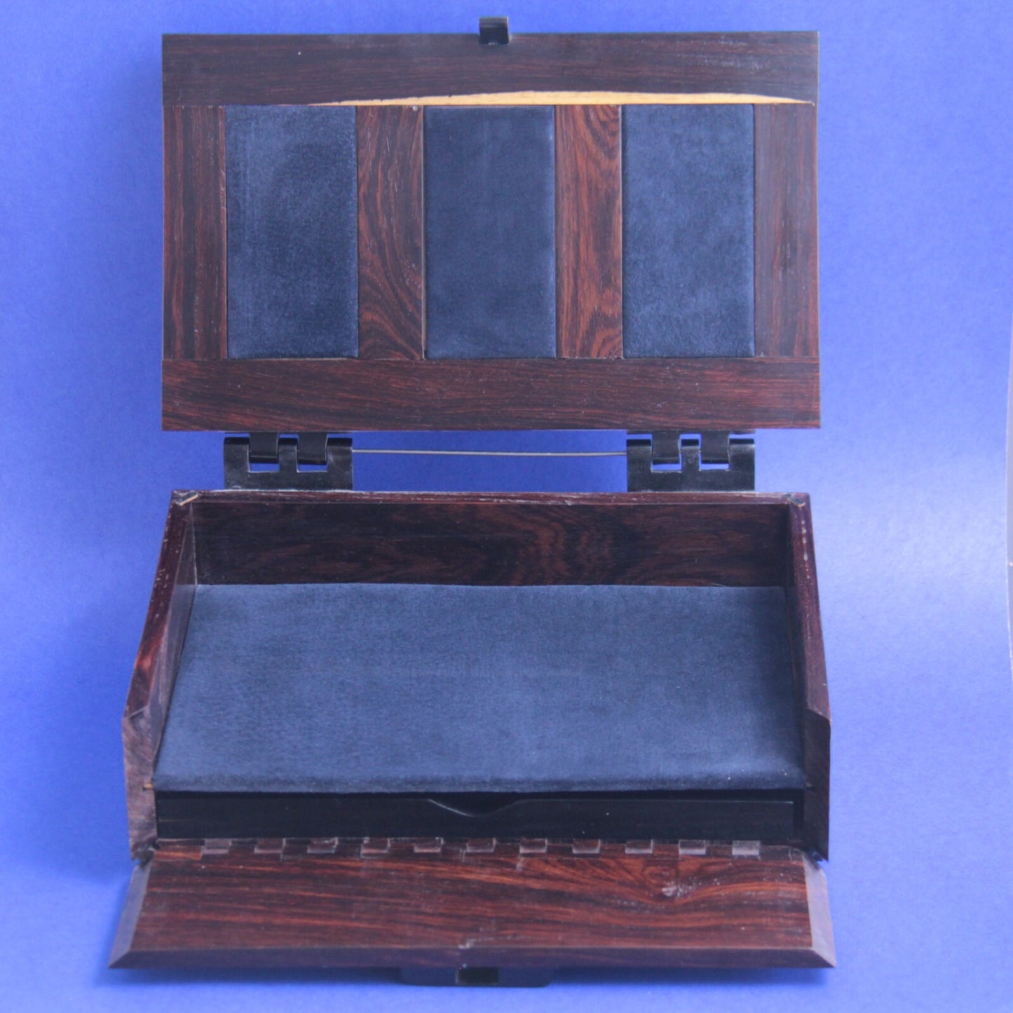 Handmade Wood Writing Box Boyce England – Ebony, Bird’s Eye Maple & Burlwood 13"
