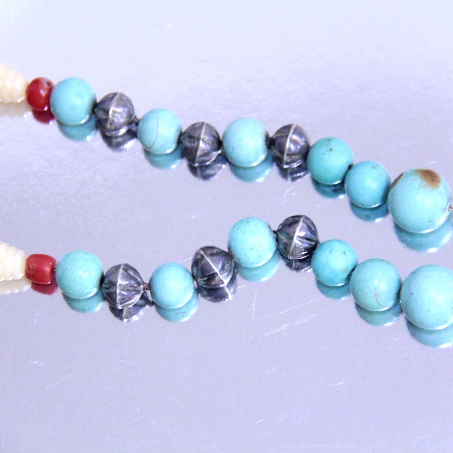 Bakelite Sterling Silver & Natural Turquoise Beaded Necklace Butterscotch 26" ✨