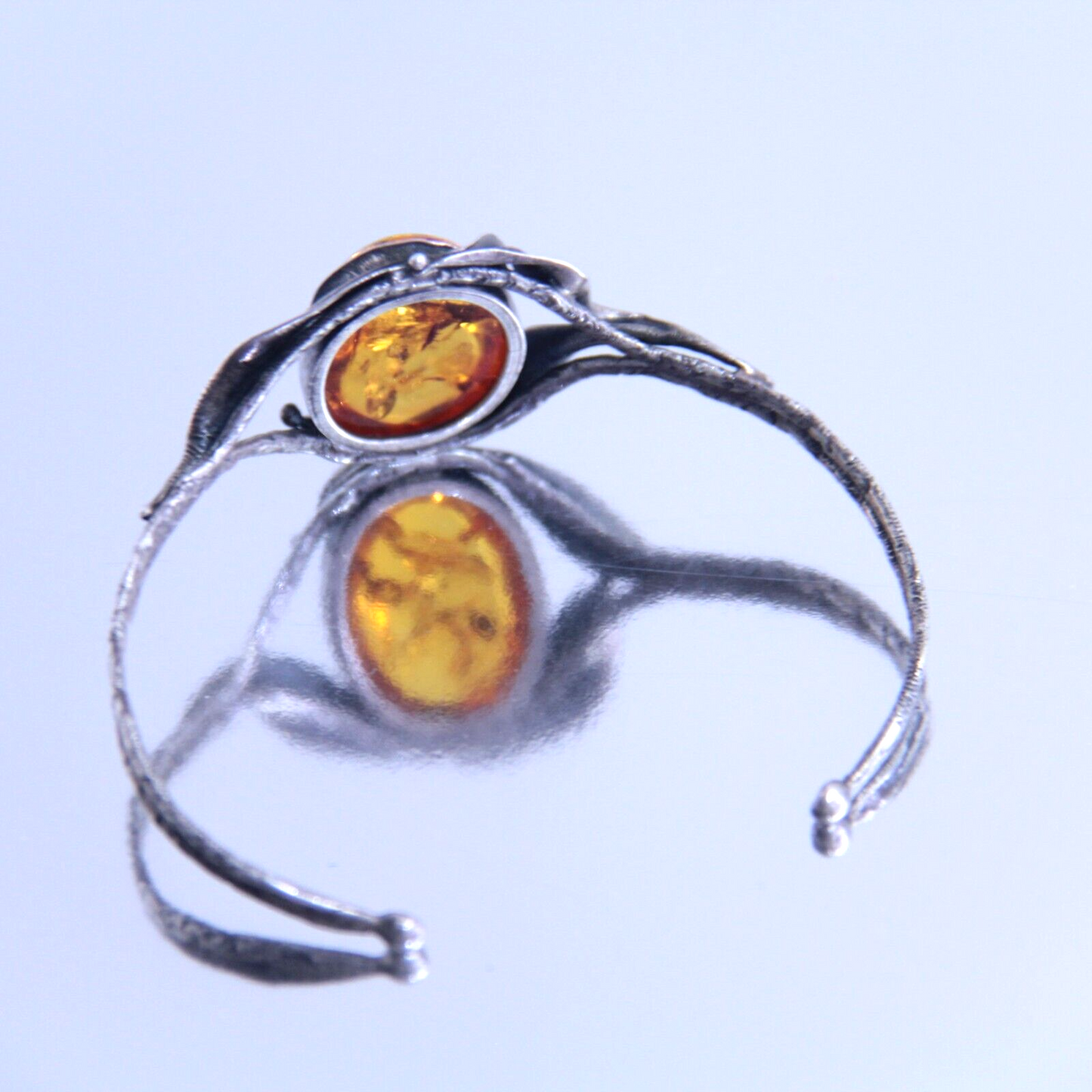 Antique Sterling Silver Baltic Amber Brutalist Hand Hammered Bracelet 16.2g .925