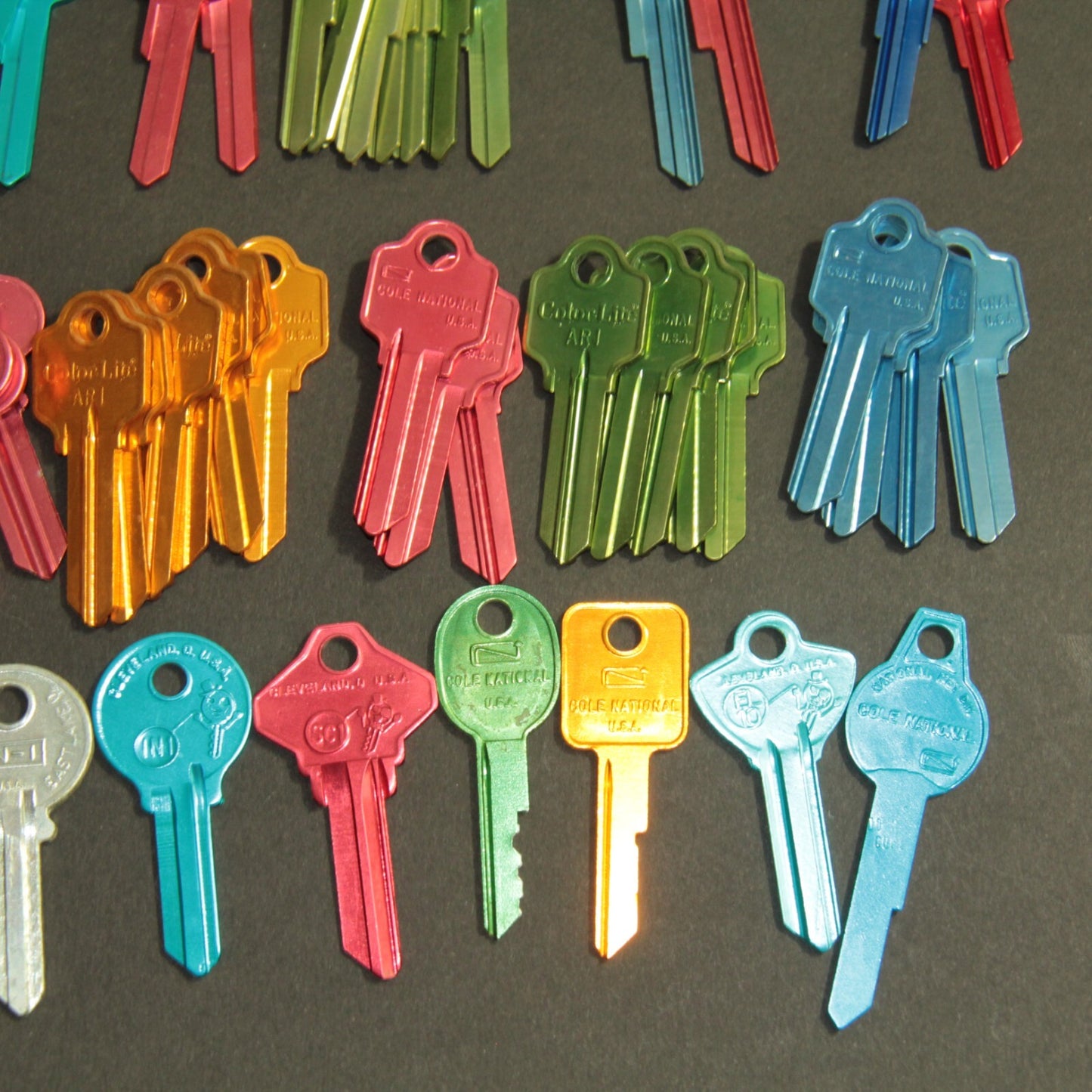 Lot 147 Colored Aluminum Key Blanks Cole National, Color-Lite, Curtis, Star