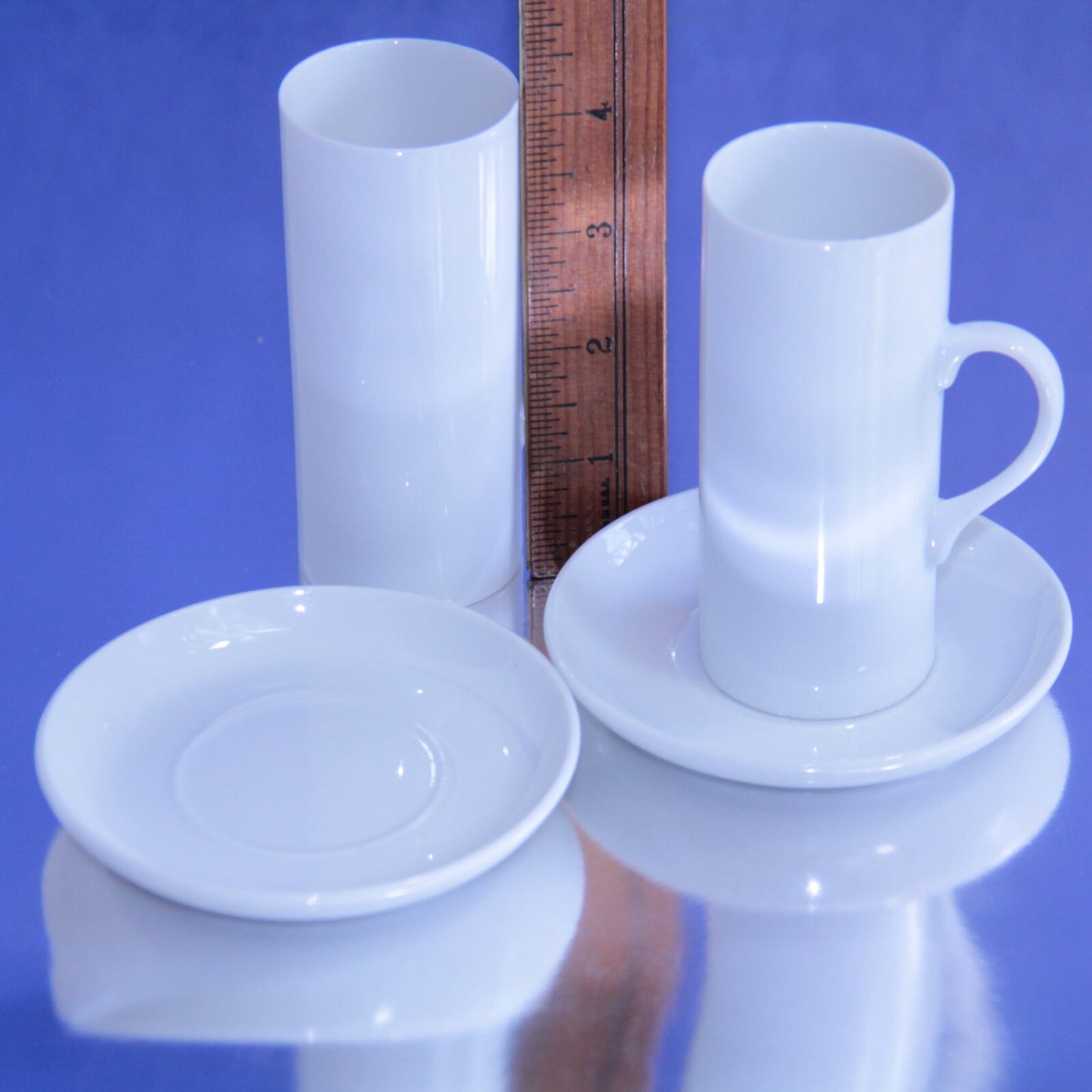 4 Vintage MCM Lagardo Tackett White Porcelain Demitasse Espresso Cup & Saucer