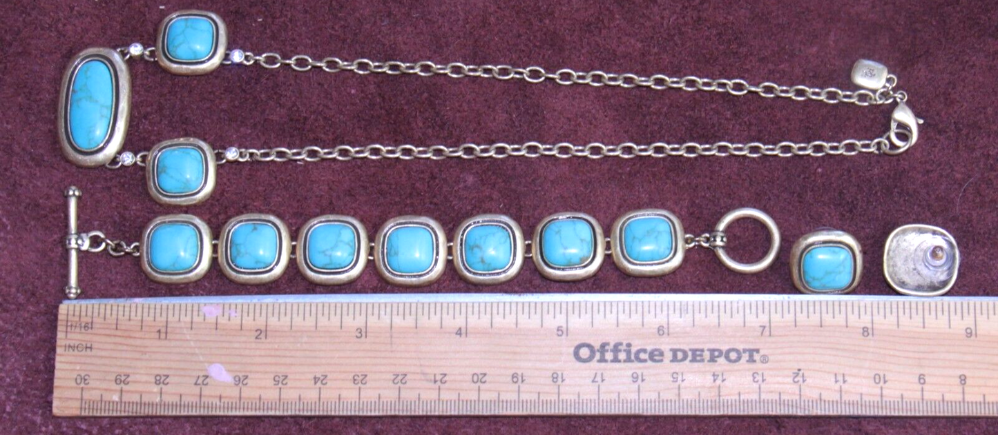 Ralph Lauren Gold Tone Turquoise Equestrian Necklace | Bracelet | Earrings Set