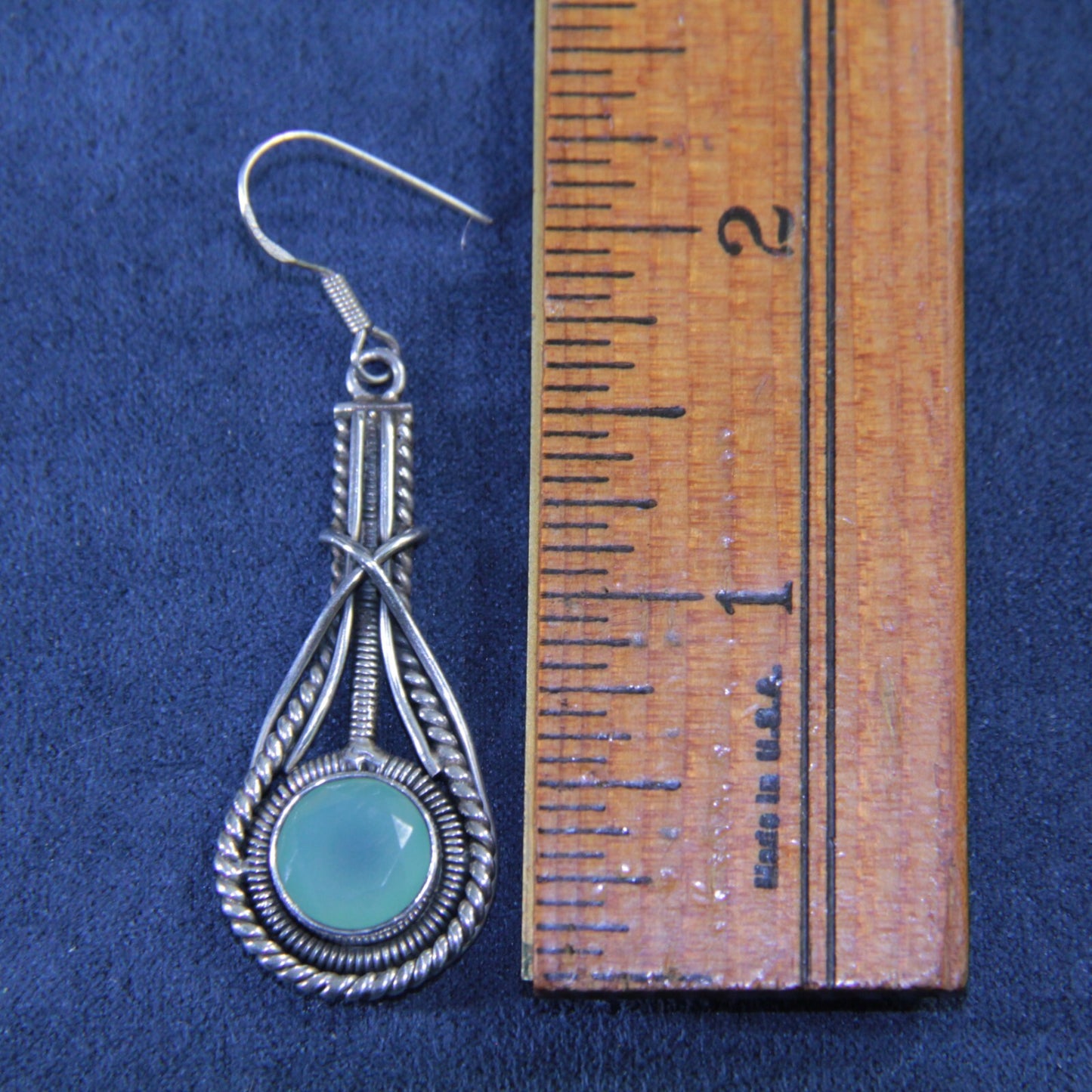 Sterling Silver Aqua Chalcedony Dangle Drop Earrings 2.25" Long - Blue Green