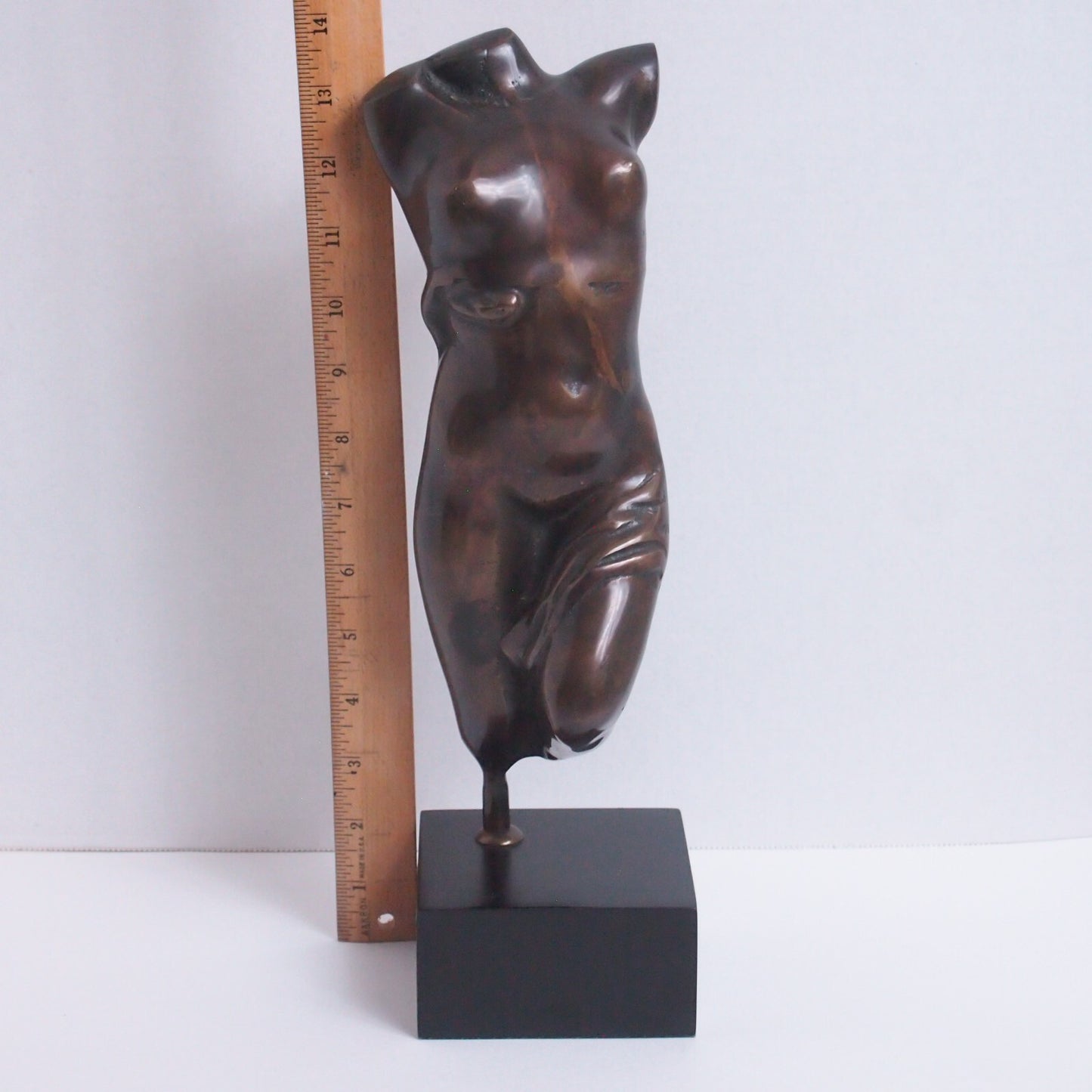 Bronze Nude Woman Torso Bust Sculpture – Figure on Black Base – Modern Art - 14"