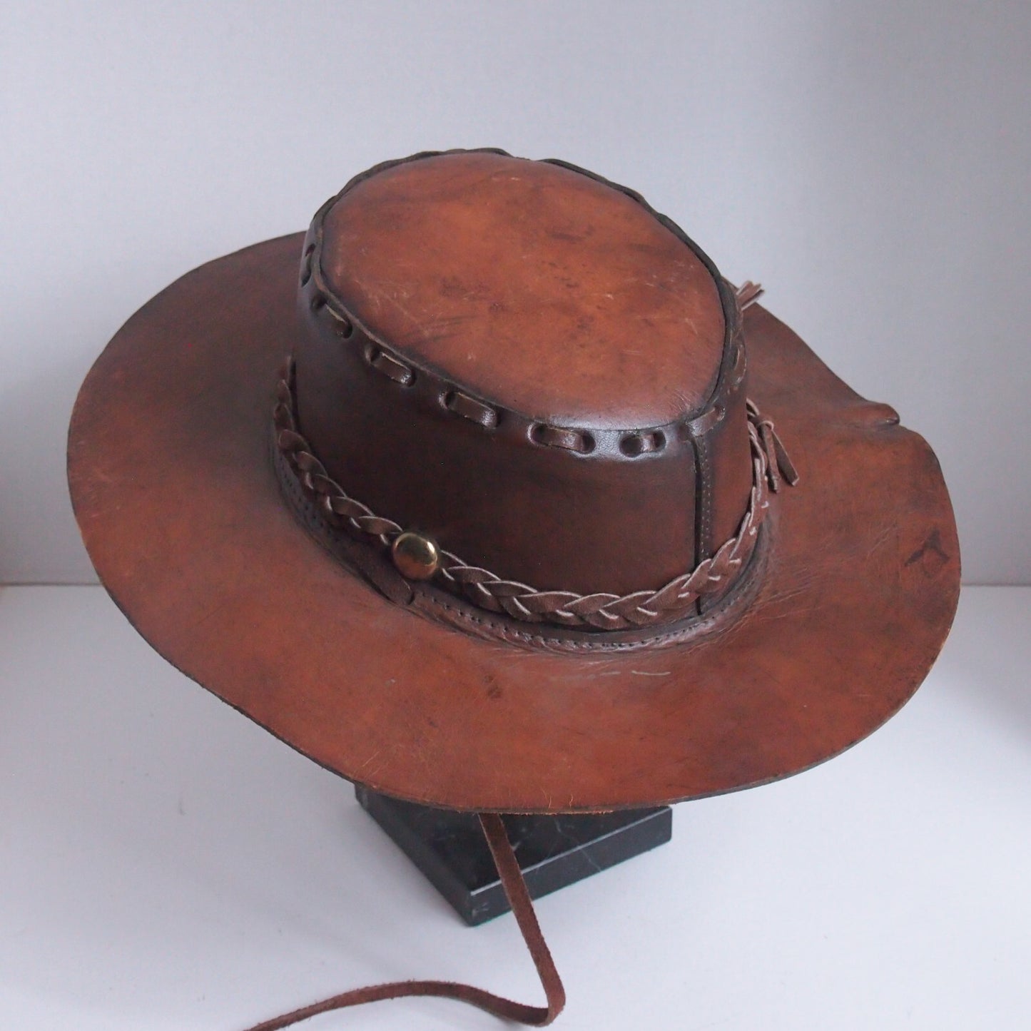 Handmade Leather Stitched Outback Crusher Cowboy Hat β Size 54 β Wide Brim