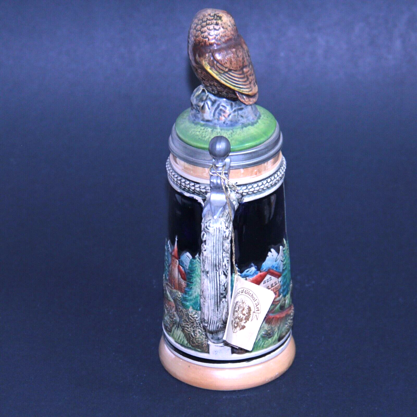 Werner Corzelius WC Beer Stein Owl Lid 10" West Germany Pewter DRM ZINN .5L ✨