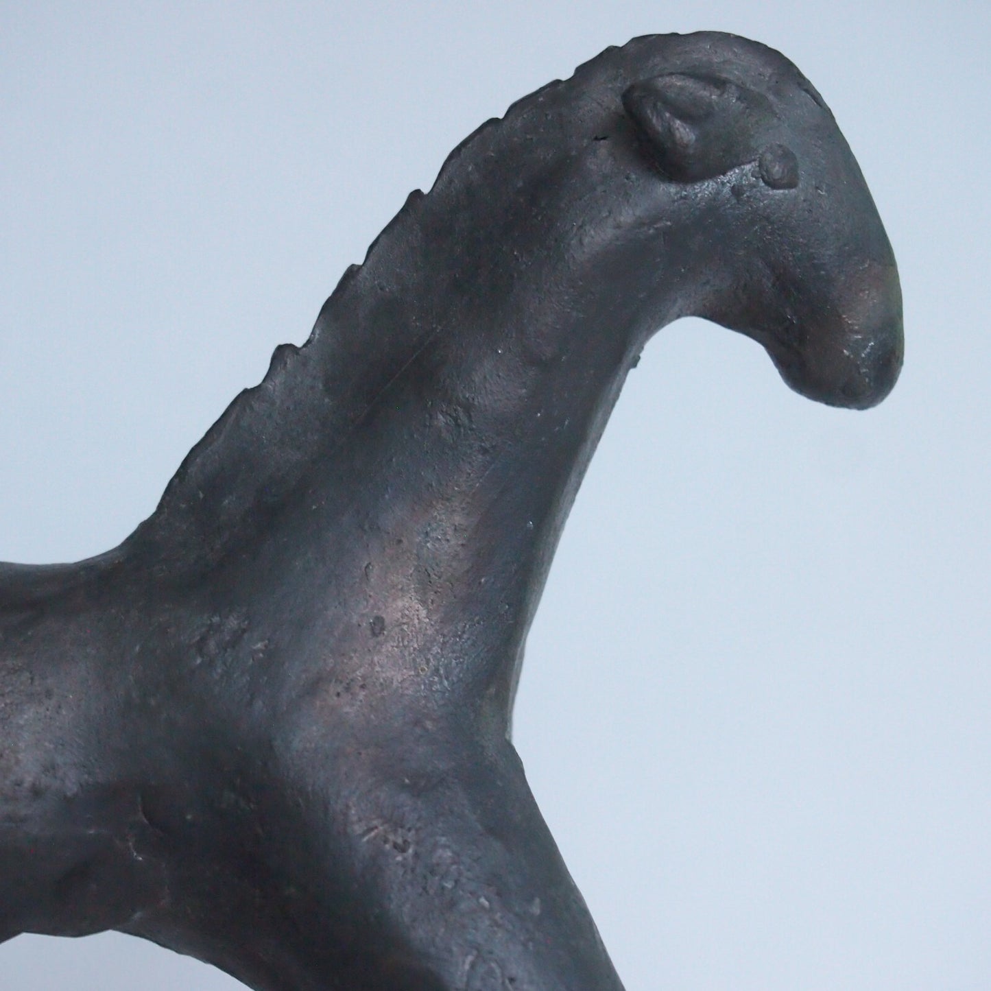 Vintage Black Terracotta Wheeled Horse Toy Open Fire Pottery Bangladesh 6”