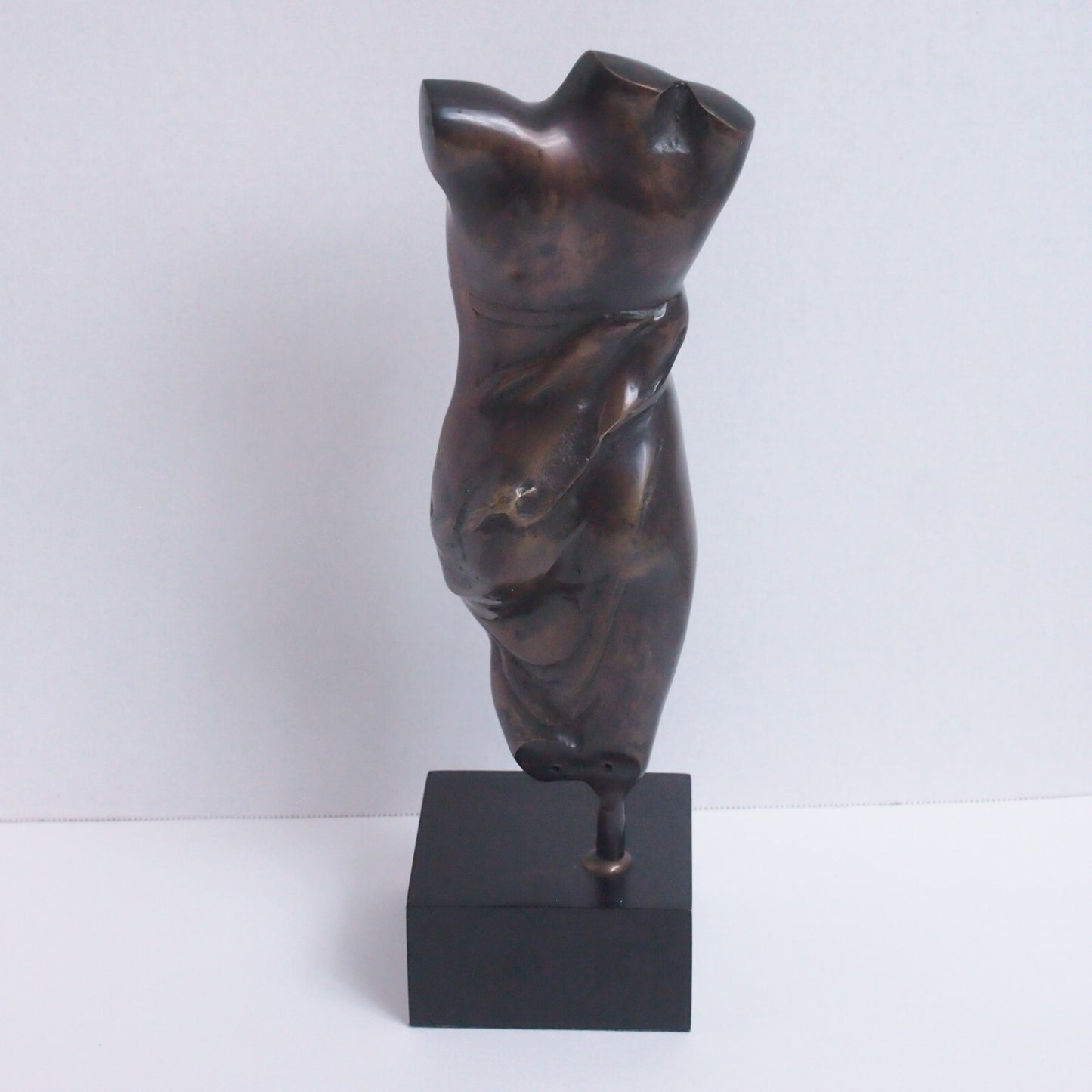 Bronze Nude Woman Torso Bust Sculpture – Figure on Black Base – Modern Art - 14"