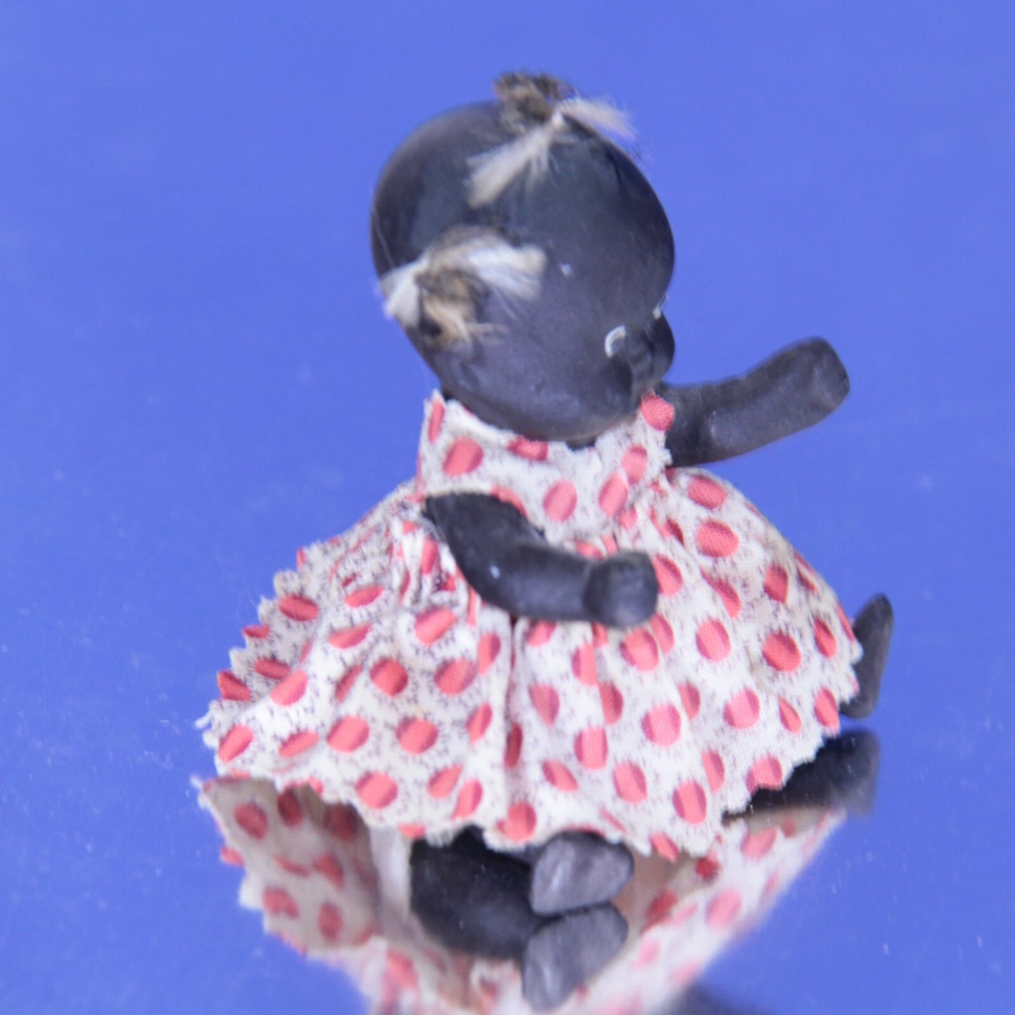 Antique 4" Black Bisque Doll "Topsy" w Original Dress – Folk Art ✨