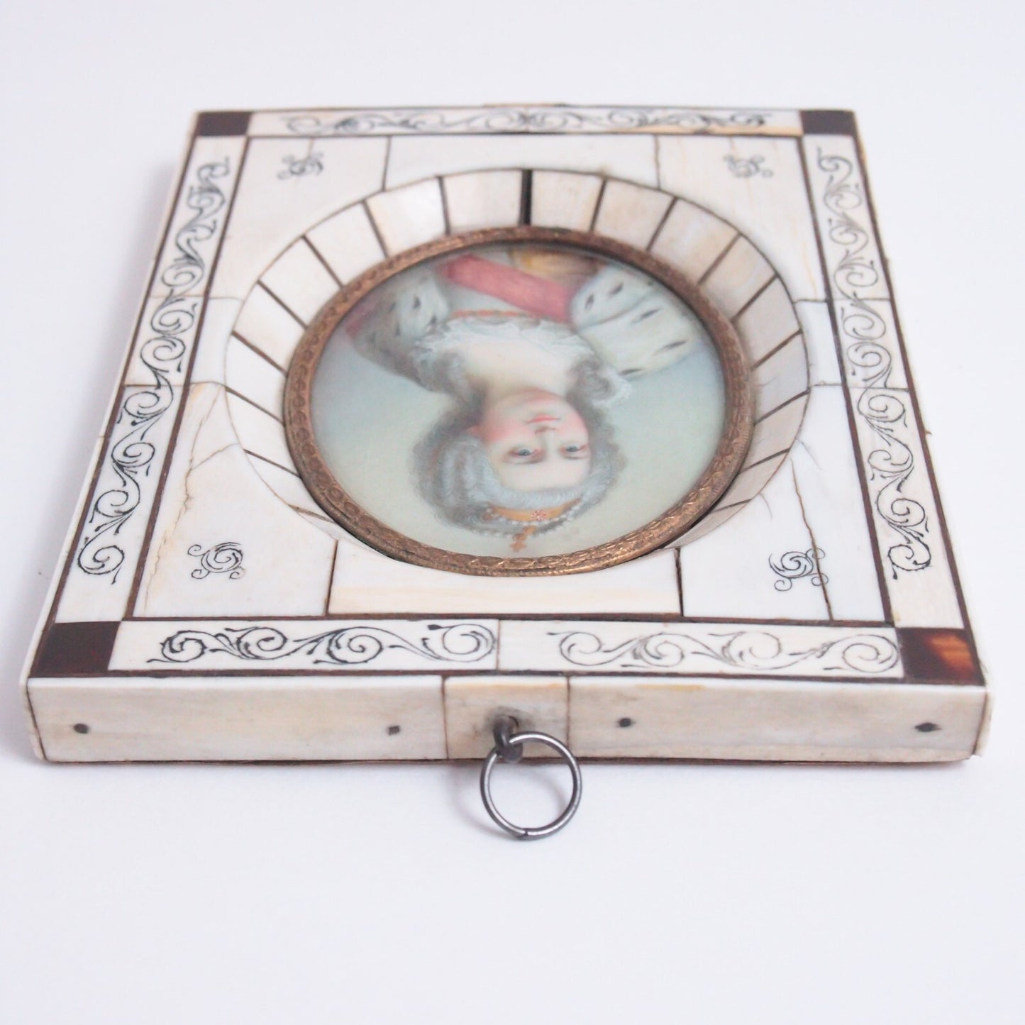 19th c. Hand-Painted Catherine the Great Miniature Portrait – Bone Frame