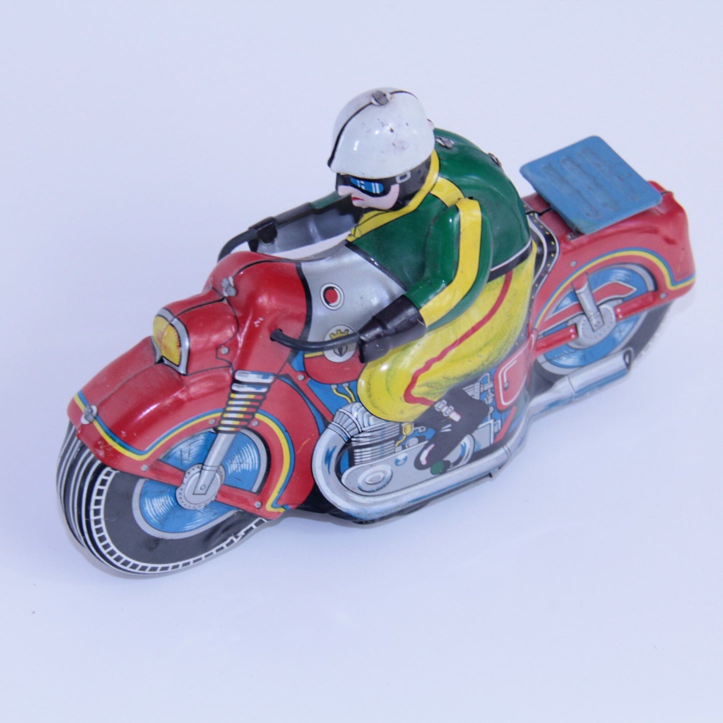 8" Vintage Japan Tin Litho Red Racing Bike - Friction Motorcycle