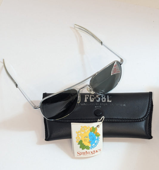AO Pilot Sunglasses FG-58L – Silver Aviator – NOS – 5.5" – American Optical 🕶✨
