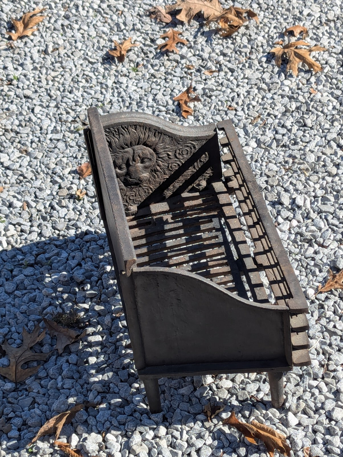 Fantastic Antique Lion Head Fireplace Insert Grate Log Holder Cast Iron 22" Wide