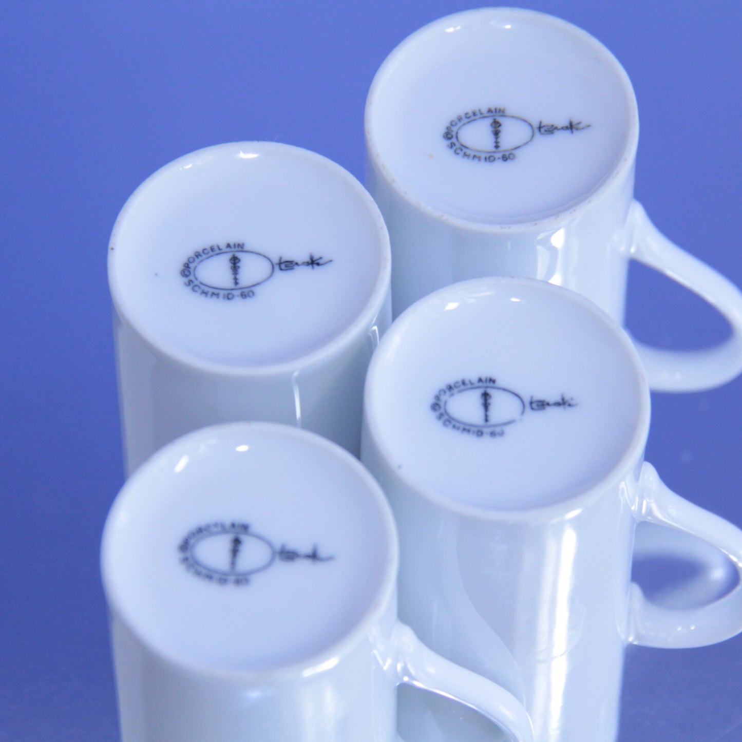 4 Vintage MCM Lagardo Tackett White Porcelain Demitasse Espresso Cup & Saucer