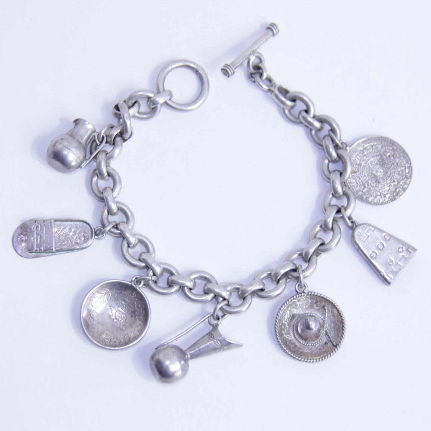 Sterling Silver .925 Mexico Souvenir Charm Bracelet – 68.7g – Eagle Mark 26