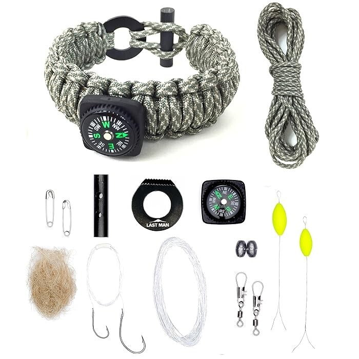 Ultimate Survival Bracelet Kit - Paracord, Fire Starter, Fishing Gear, Compass