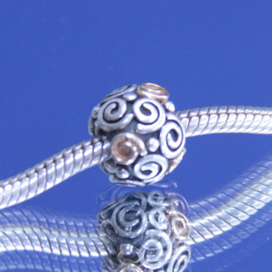 Authentic Pandora Retired Sterling Silver 14K Gold Rose Bud Swirls Charm 790414