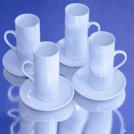 4 Vintage MCM Lagardo Tackett White Porcelain Demitasse Espresso Cup & Saucer