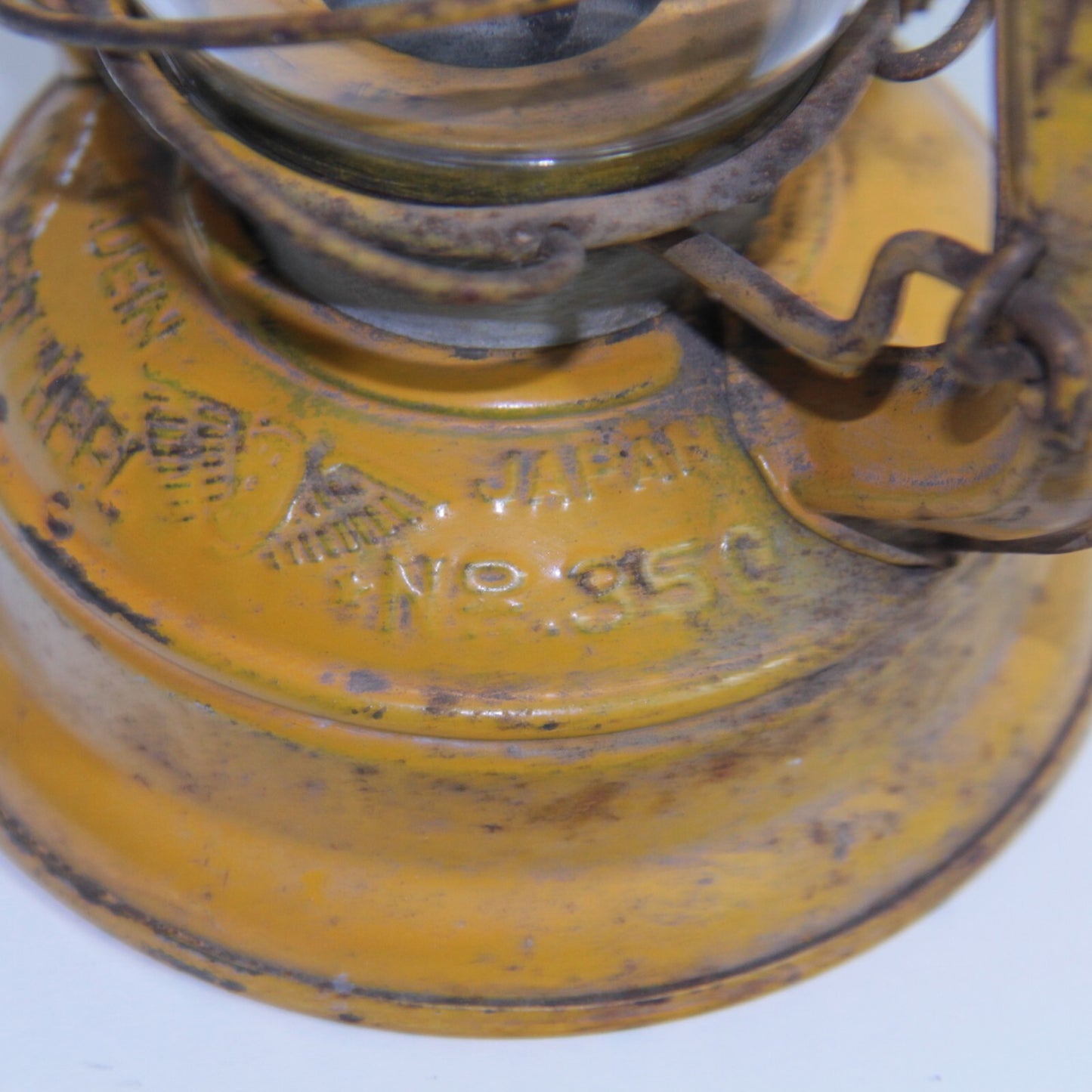 Vintage Winged Wheel #350 Lantern – Yellow w Glass Globe – Made in Japan – 7"