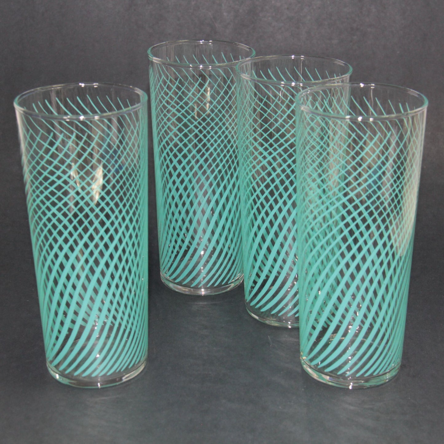 Vintage Libbey Teal Swirl Tumbler Glasses Set of 4 – 6.5" Mid Century Modern 🌟