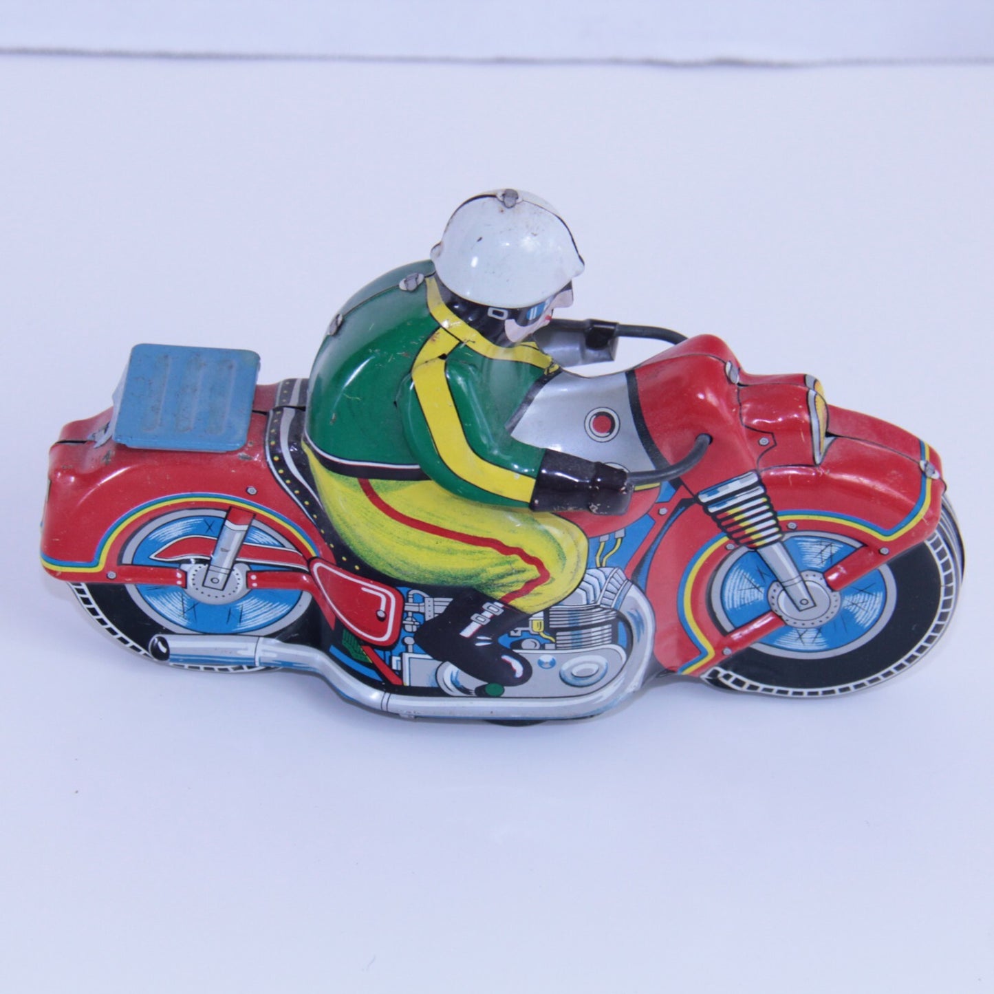 8" Vintage Japan Tin Litho Red Racing Bike - Friction Motorcycle