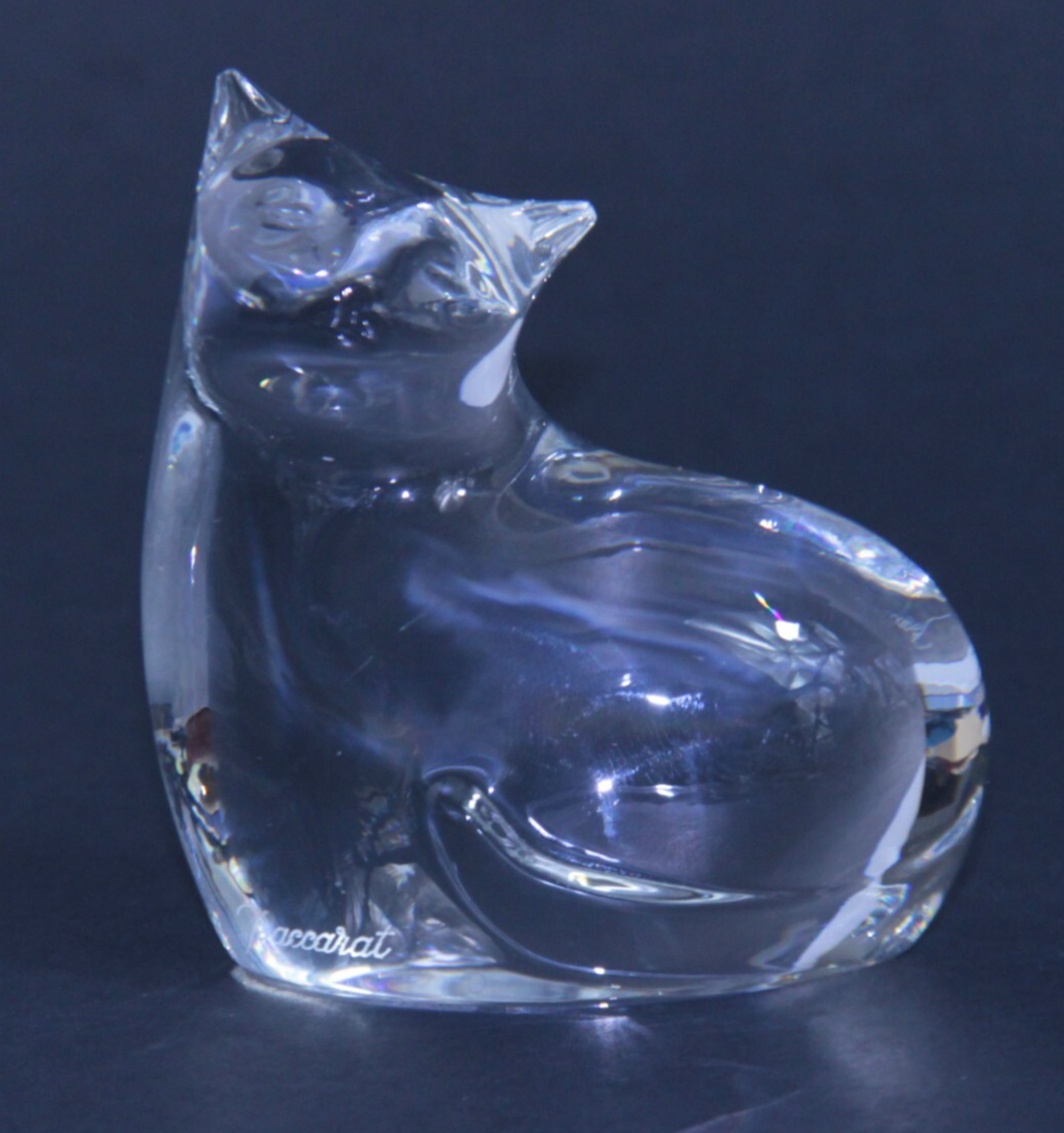 Vintage Signed Baccarat Crystal Sitting Cat Figurine | France | EXCELLENT!