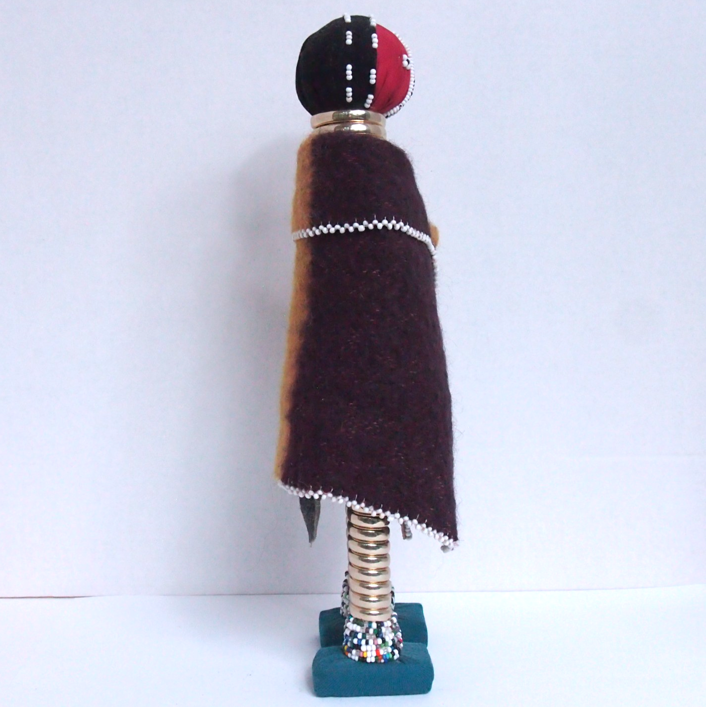 African Ndebele Beaded Fertility Doll • 14" Handmade Tribal Wool, Leather, Metal